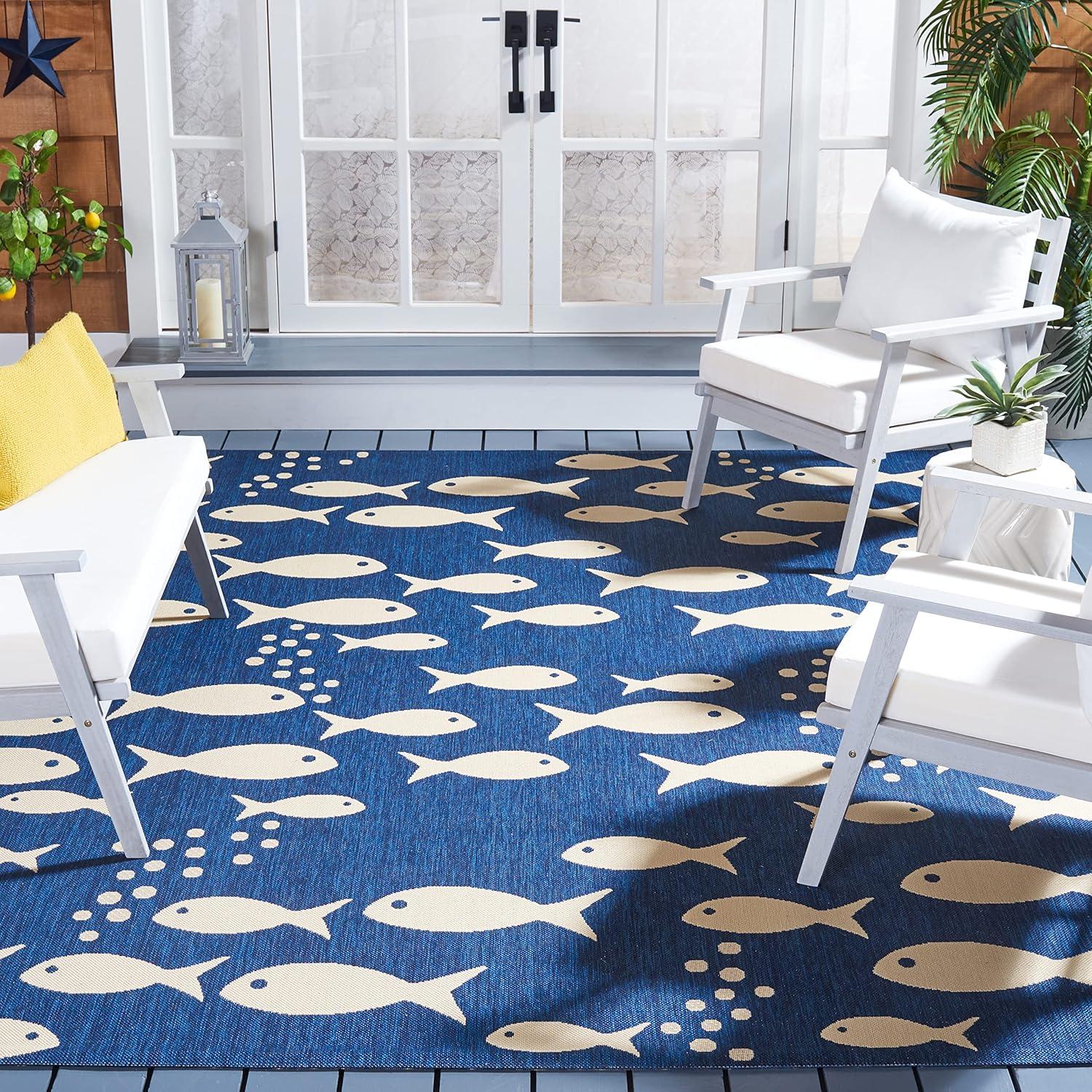 image:imageSAFAVIEH Washable Rug Outdoor Courtyard Collection 2 x 37 Aqua Blue amp Beige NonShedding amp Easy Cleaning Ideal for Patio Front Door Entryway Doormat CY6012223NavyBeige