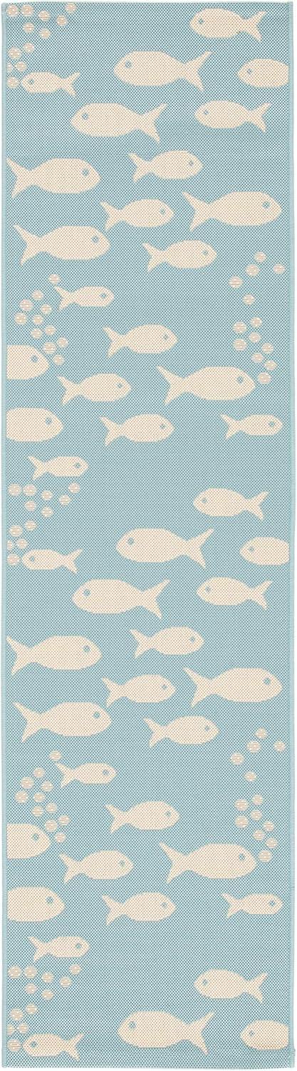 image:imageSAFAVIEH Washable Rug Outdoor Courtyard Collection 2 x 37 Aqua Blue amp Beige NonShedding amp Easy Cleaning Ideal for Patio Front Door Entryway Doormat CY6012223AquaBeige