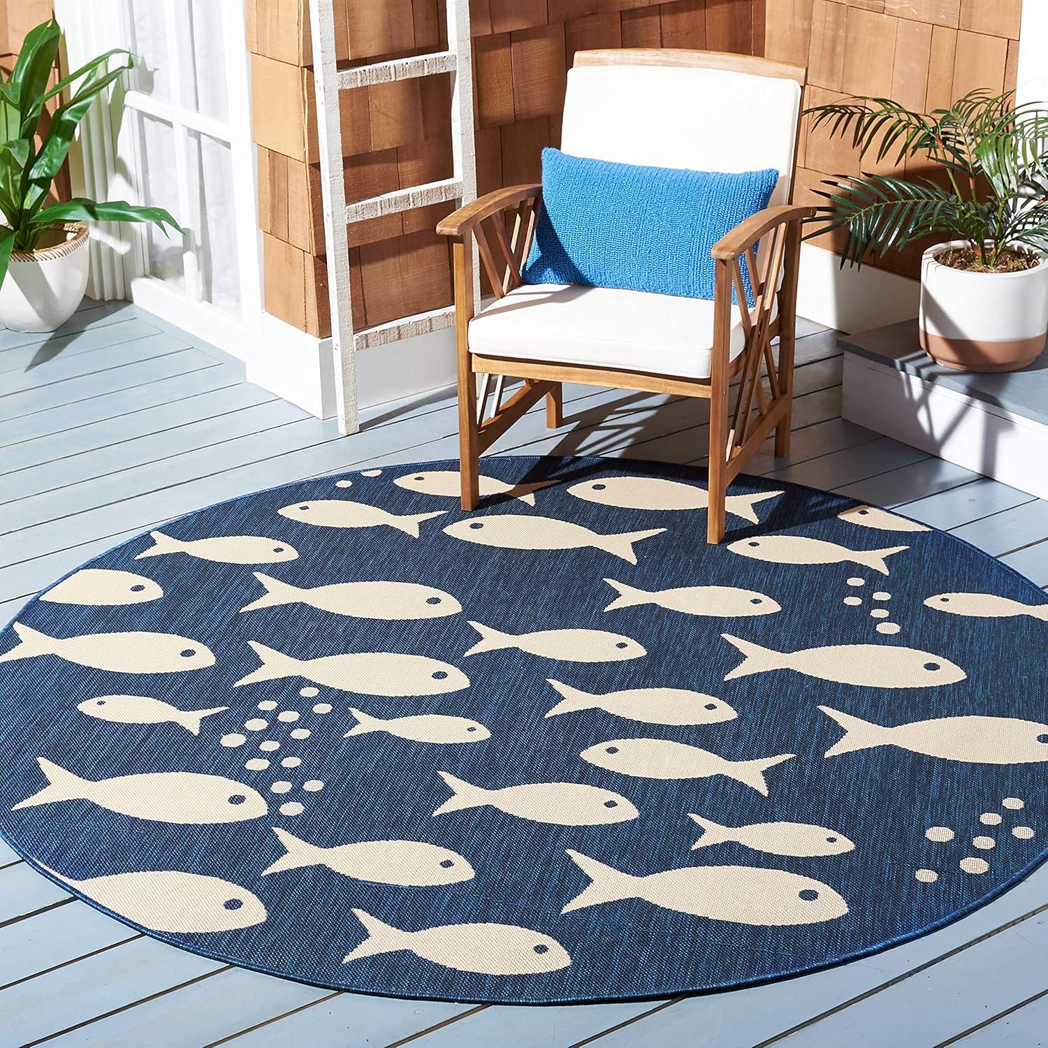 image:imageSAFAVIEH Washable Rug Outdoor Courtyard Collection 2 x 37 Aqua Blue amp Beige NonShedding amp Easy Cleaning Ideal for Patio Front Door Entryway Doormat CY6012223NavyBeige