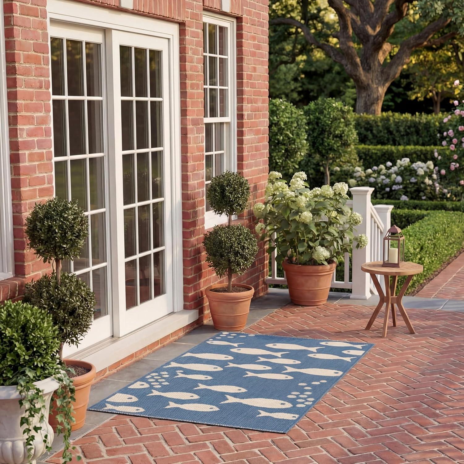 image:imageSAFAVIEH Washable Rug Outdoor Courtyard Collection 2 x 37 Aqua Blue amp Beige NonShedding amp Easy Cleaning Ideal for Patio Front Door Entryway Doormat CY6012223BlueBeige