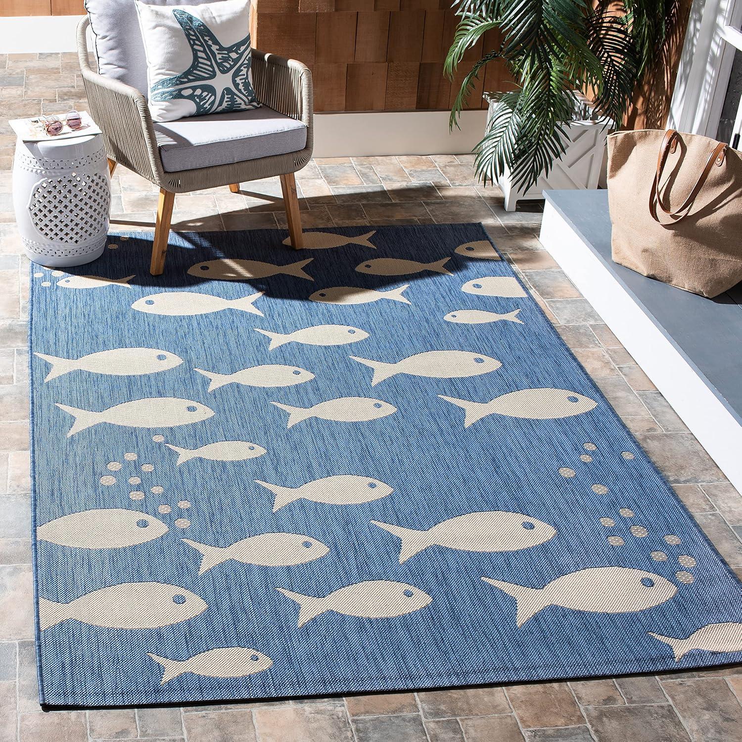image:imageSAFAVIEH Washable Rug Outdoor Courtyard Collection 2 x 37 Aqua Blue amp Beige NonShedding amp Easy Cleaning Ideal for Patio Front Door Entryway Doormat CY6012223BlueBeige