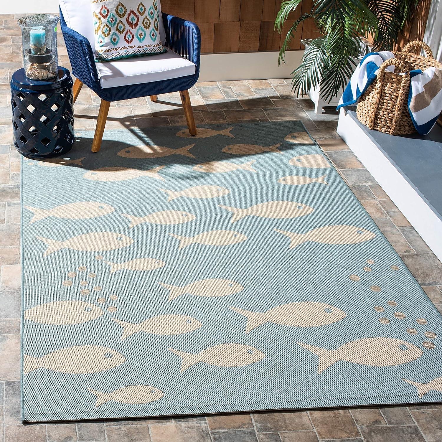 image:imageSAFAVIEH Washable Rug Outdoor Courtyard Collection 2 x 37 Aqua Blue amp Beige NonShedding amp Easy Cleaning Ideal for Patio Front Door Entryway Doormat CY6012223AquaBeige