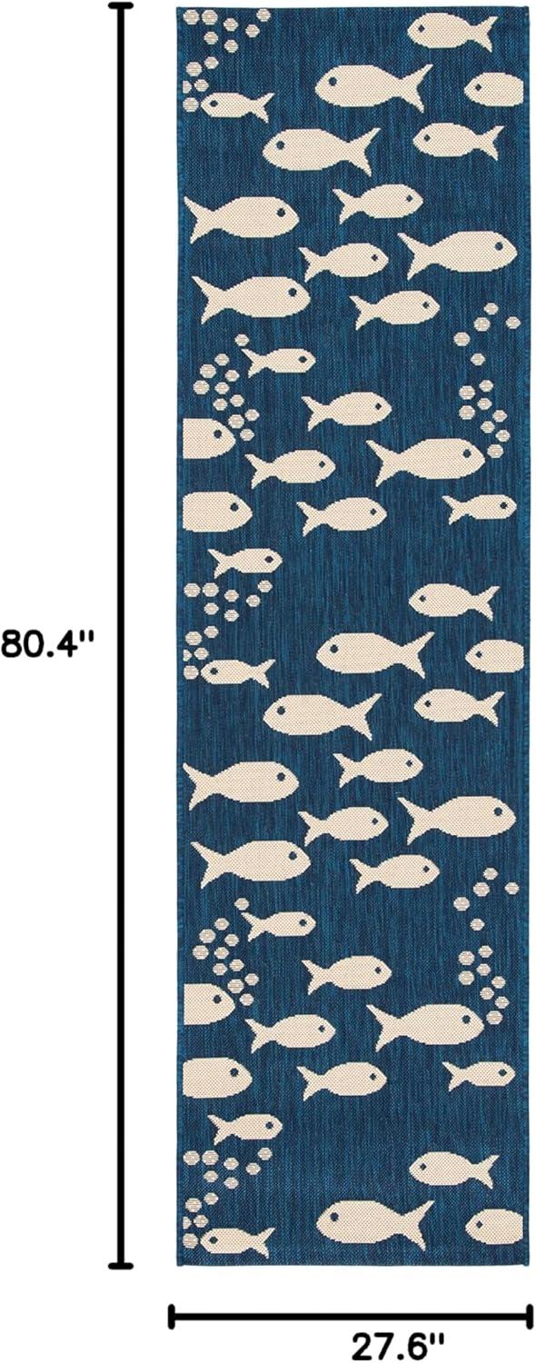 image:imageSAFAVIEH Washable Rug Outdoor Courtyard Collection 2 x 37 Aqua Blue amp Beige NonShedding amp Easy Cleaning Ideal for Patio Front Door Entryway Doormat CY6012223NavyBeige
