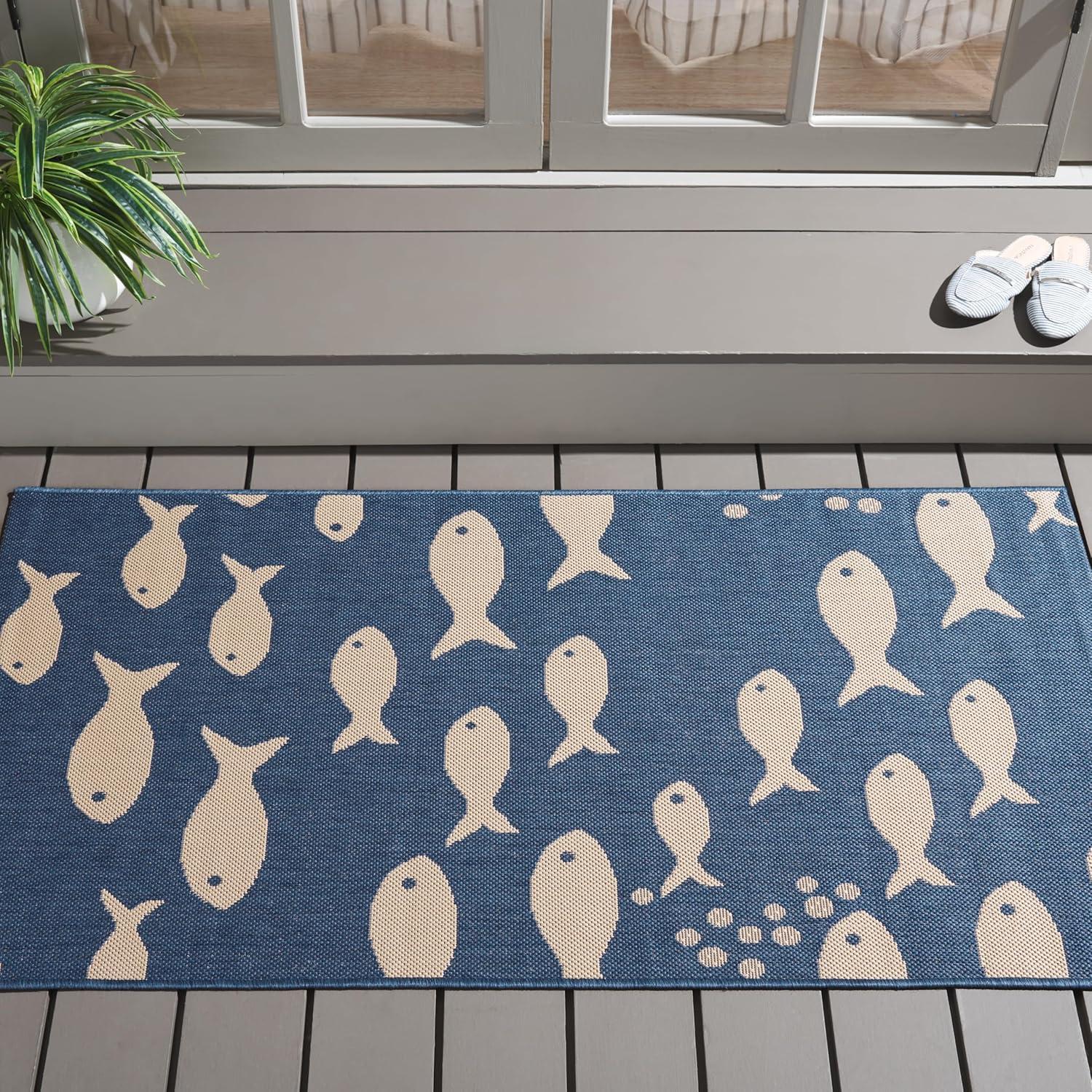 image:imageSAFAVIEH Washable Rug Outdoor Courtyard Collection 2 x 37 Aqua Blue amp Beige NonShedding amp Easy Cleaning Ideal for Patio Front Door Entryway Doormat CY6012223BlueBeige