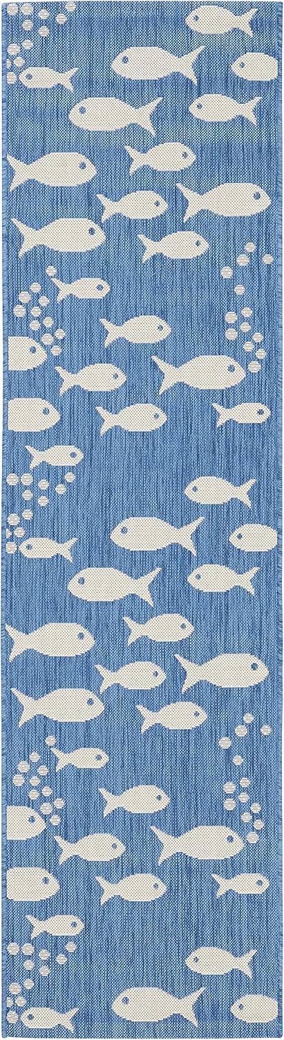 image:imageSAFAVIEH Washable Rug Outdoor Courtyard Collection 2 x 37 Aqua Blue amp Beige NonShedding amp Easy Cleaning Ideal for Patio Front Door Entryway Doormat CY6012223BlueBeige