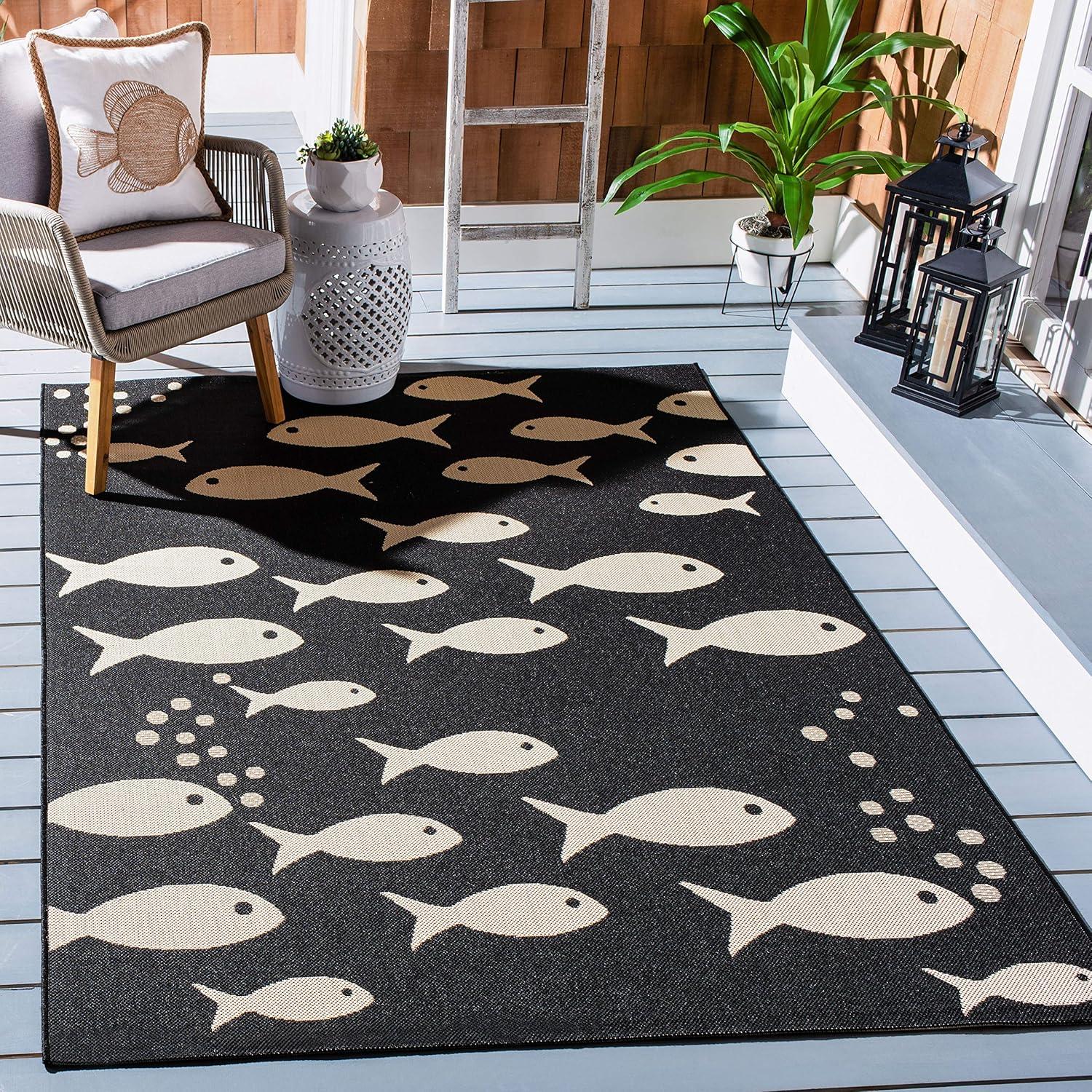 image:imageSAFAVIEH Washable Rug Outdoor Courtyard Collection 2 x 37 Aqua Blue amp Beige NonShedding amp Easy Cleaning Ideal for Patio Front Door Entryway Doormat CY6012223BlackBeige