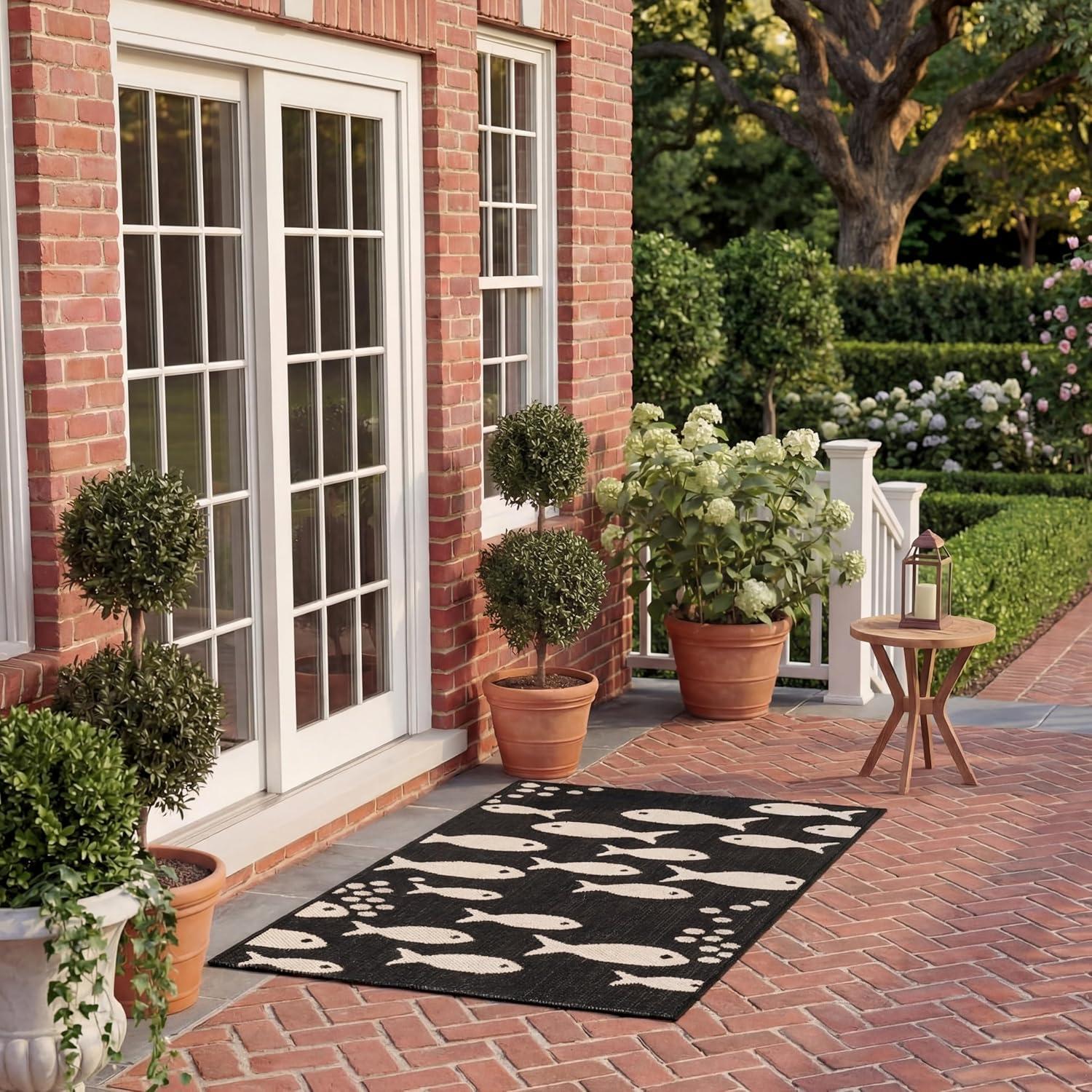 image:imageSAFAVIEH Washable Rug Outdoor Courtyard Collection 2 x 37 Aqua Blue amp Beige NonShedding amp Easy Cleaning Ideal for Patio Front Door Entryway Doormat CY6012223BlackBeige