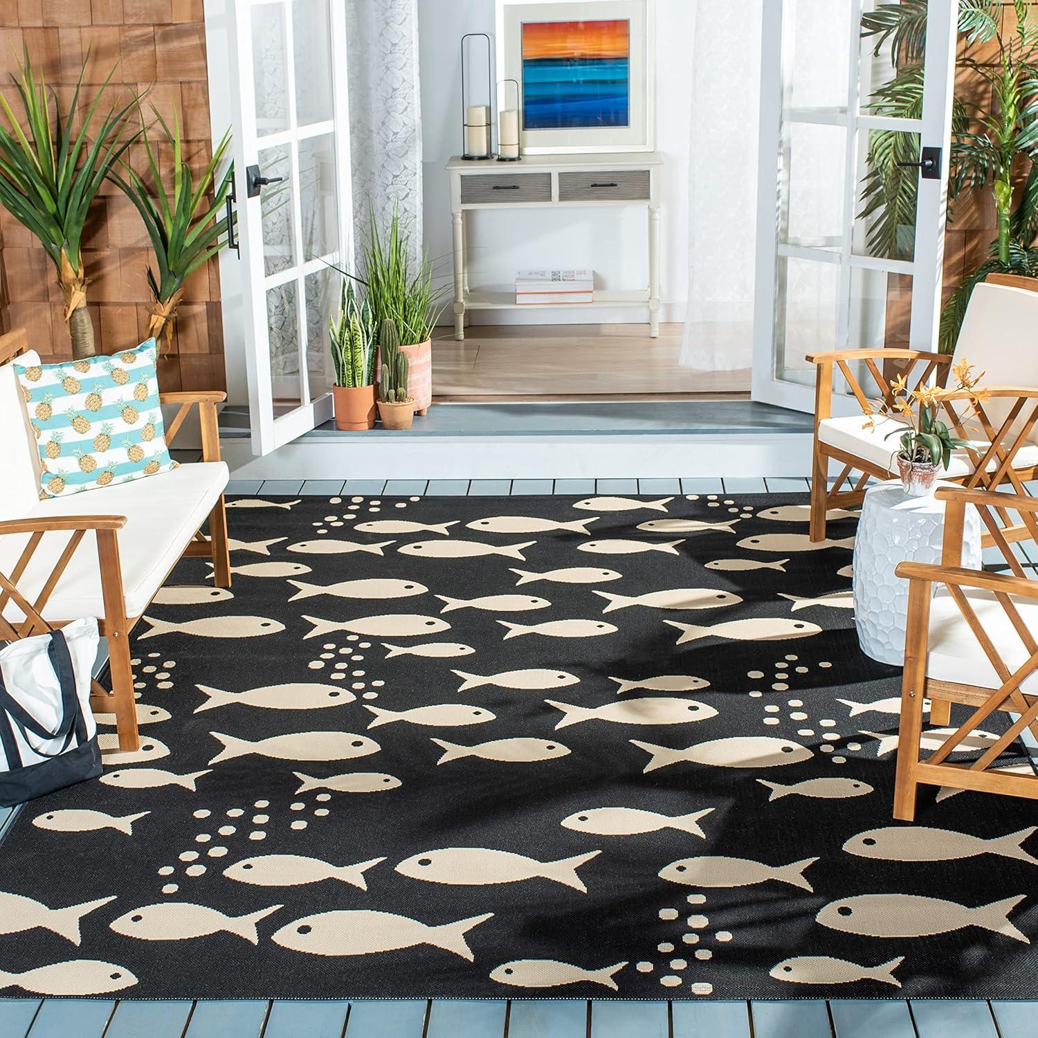 image:imageSAFAVIEH Washable Rug Outdoor Courtyard Collection 2 x 37 Aqua Blue amp Beige NonShedding amp Easy Cleaning Ideal for Patio Front Door Entryway Doormat CY6012223BlackBeige