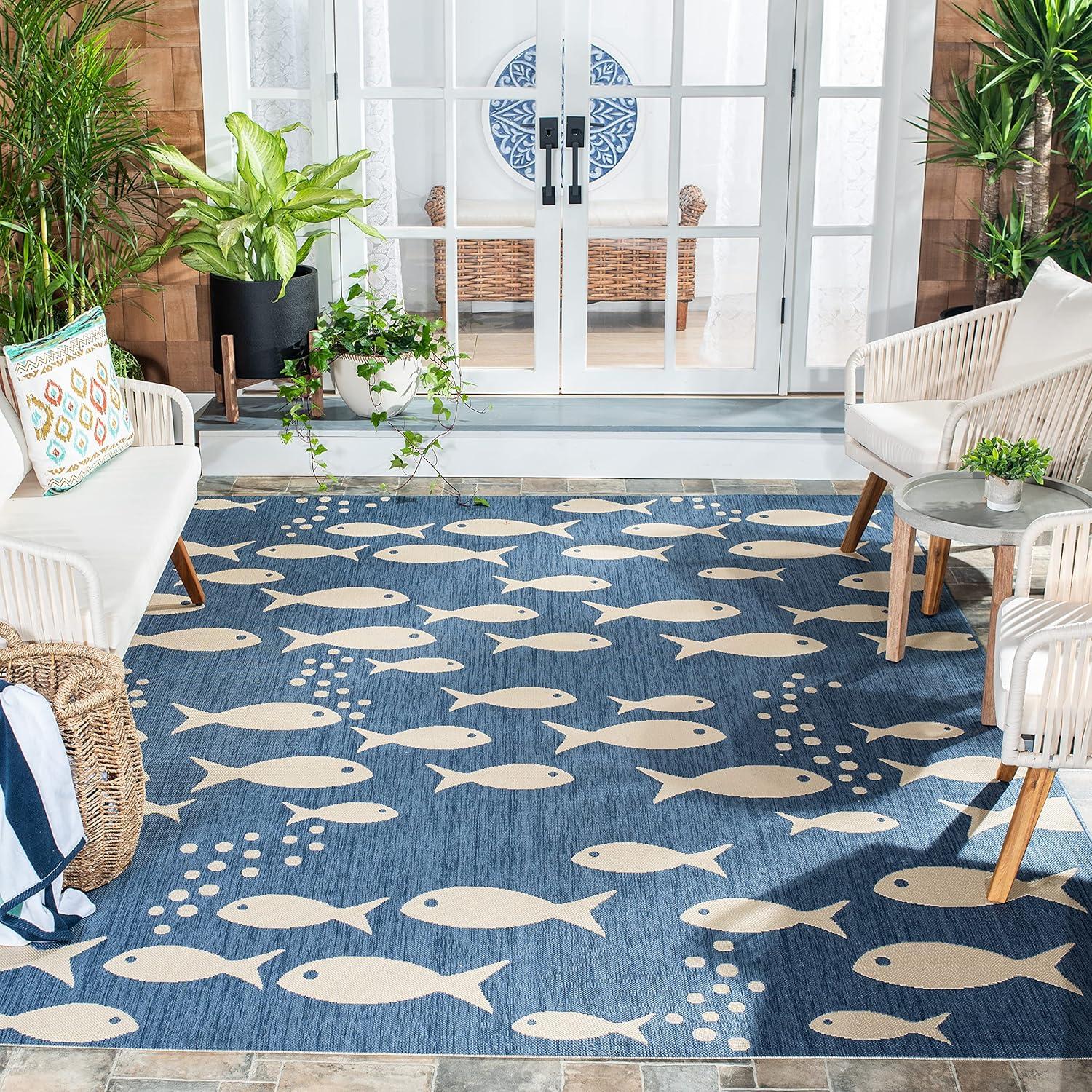 image:imageSAFAVIEH Washable Rug Outdoor Courtyard Collection 2 x 37 Aqua Blue amp Beige NonShedding amp Easy Cleaning Ideal for Patio Front Door Entryway Doormat CY6012223BlueBeige