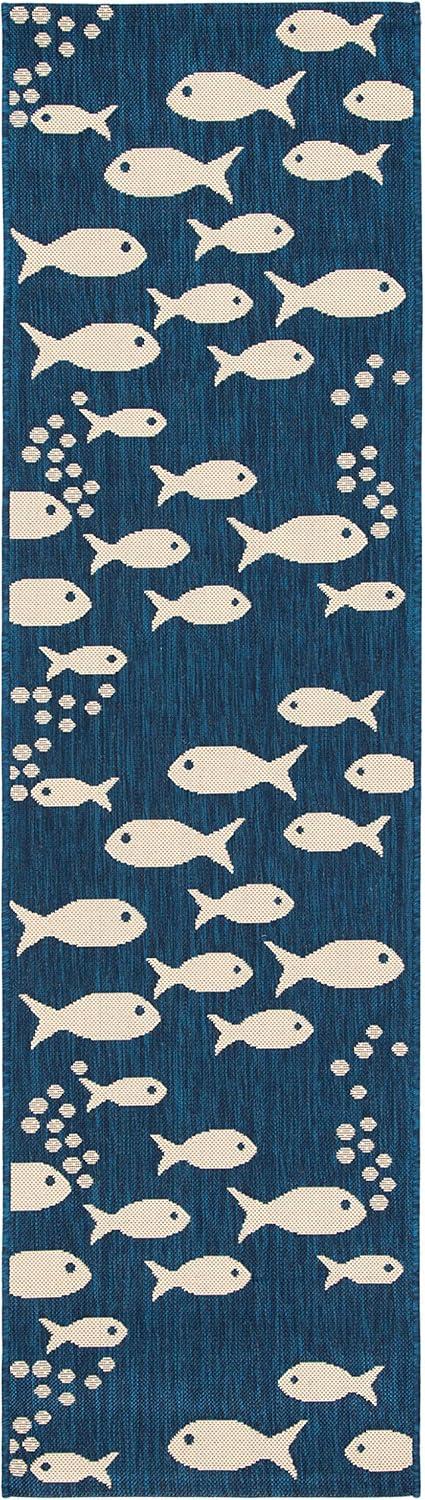 image:imageSAFAVIEH Washable Rug Outdoor Courtyard Collection 2 x 37 Aqua Blue amp Beige NonShedding amp Easy Cleaning Ideal for Patio Front Door Entryway Doormat CY6012223NavyBeige