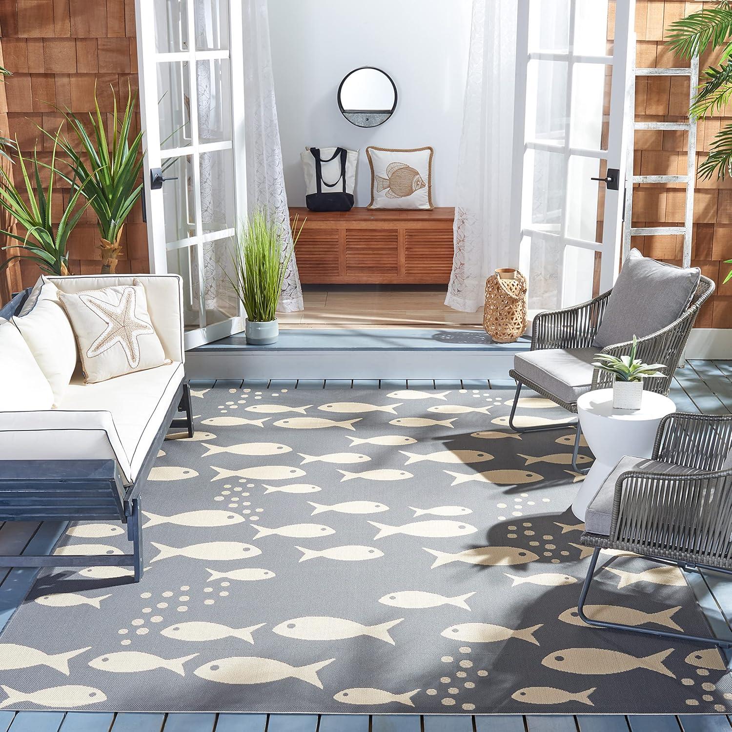 image:imageSAFAVIEH Washable Rug Outdoor Courtyard Collection 2 x 37 Aqua Blue amp Beige NonShedding amp Easy Cleaning Ideal for Patio Front Door Entryway Doormat CY6012223Dark GreyBeige