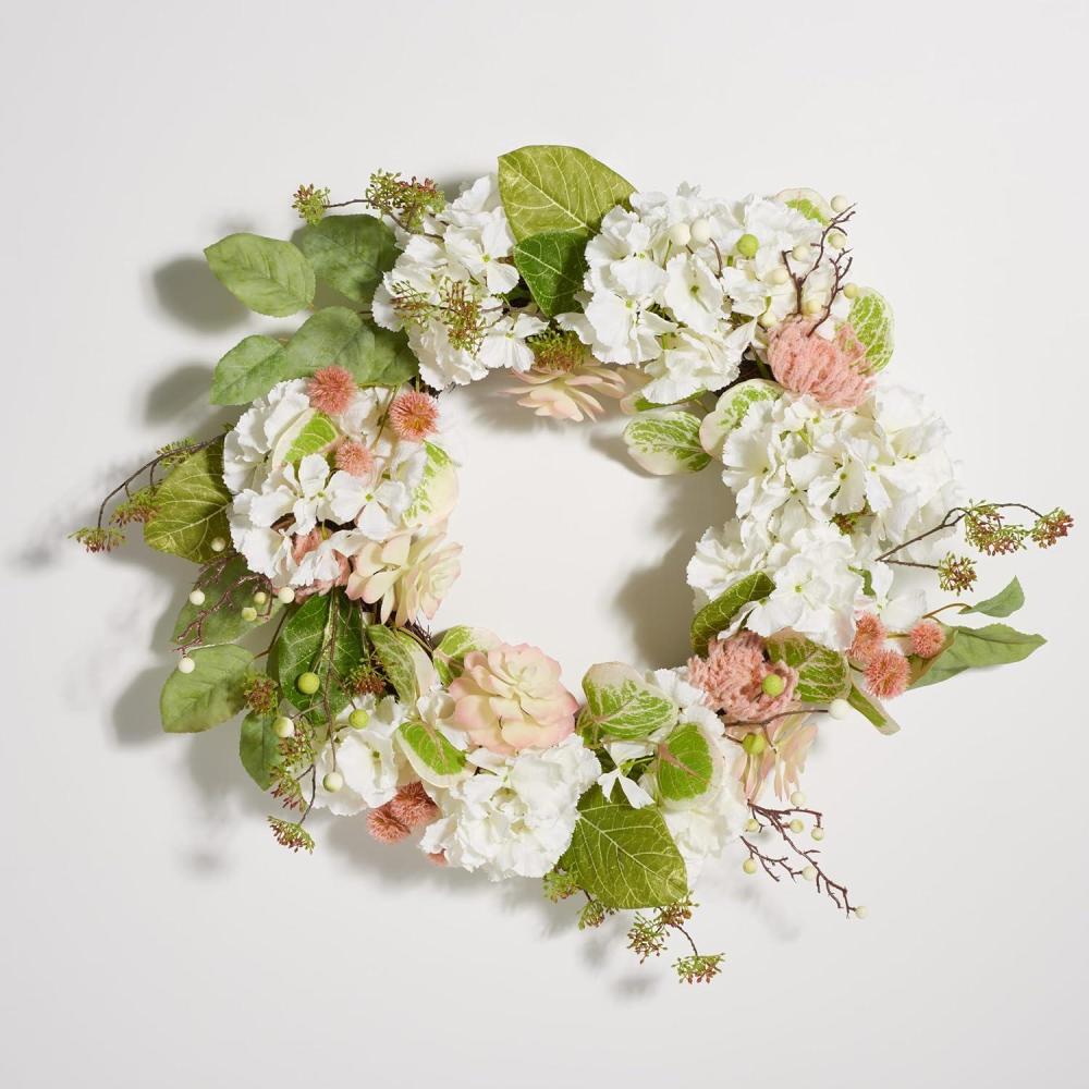 image:imageSAFAVIEH Home Collection Faux Artificial 28inch Hydrangea amp Magnolia Decorative Wreath