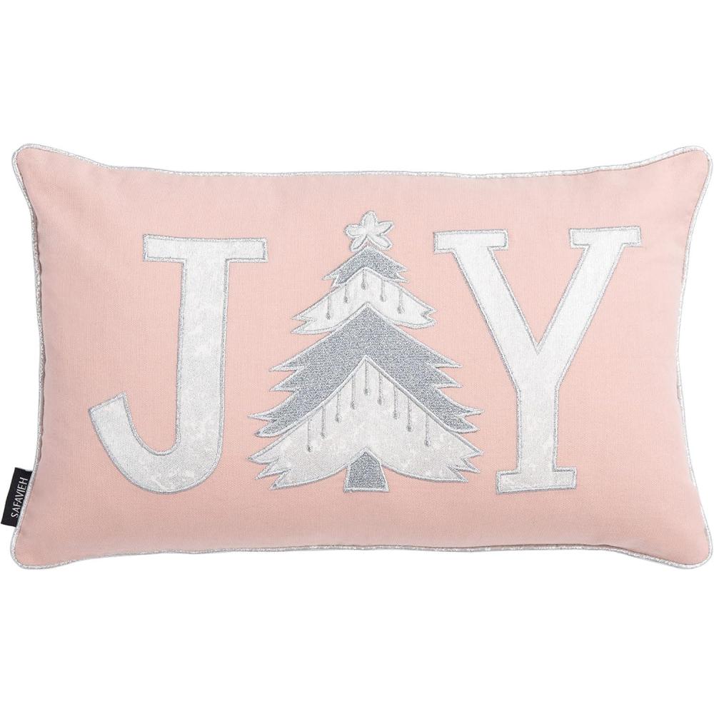 image:imageSAFAVIEH Home Collection Joy Holiday Tree SilverPink Cotton 12 x 20inch Rectangle Decorative Accent Insert Throw Pillow