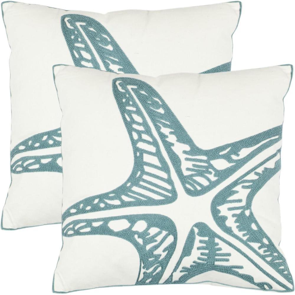 image:imageSAFAVIEH Pillow Collection 18Inch Starfish Pillow White and Blue Set of 2Blue