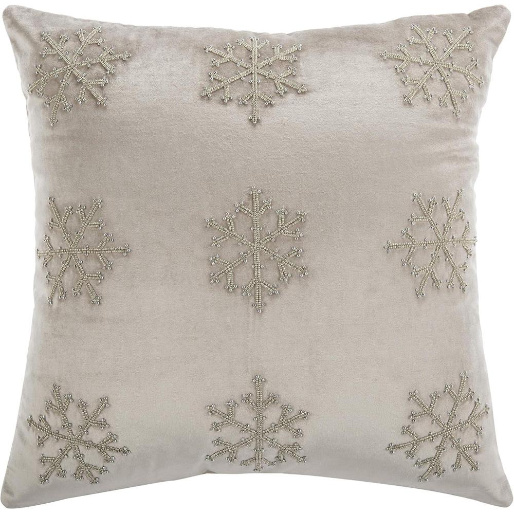 image:imageSAFAVIEH Sydnee Snowflake Throw Pillow 12x22 BeigeGoldBeige Silver