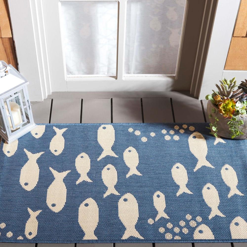 image:imageSAFAVIEH Washable Rug Outdoor Courtyard Collection 2 x 37 Aqua Blue amp Beige NonShedding amp Easy Cleaning Ideal for Patio Front Door Entryway Doormat CY6012223BlueBeige