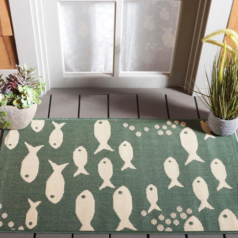image:imageSAFAVIEH Washable Rug Outdoor Courtyard Collection 2 x 37 Aqua Blue amp Beige NonShedding amp Easy Cleaning Ideal for Patio Front Door Entryway Doormat CY6012223Dark GreenIvory