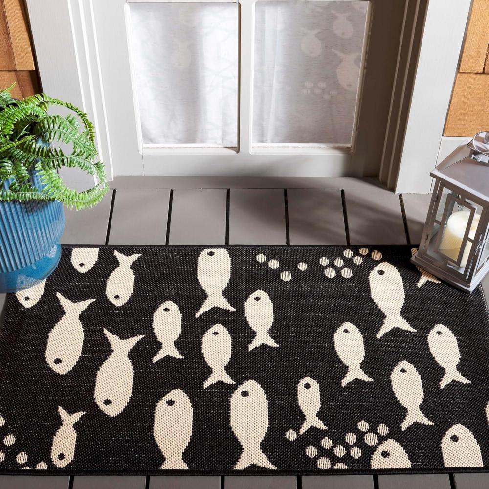 image:imageSAFAVIEH Washable Rug Outdoor Courtyard Collection 2 x 37 Aqua Blue amp Beige NonShedding amp Easy Cleaning Ideal for Patio Front Door Entryway Doormat CY6012223BlackBeige