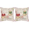 Safavieh Pillow Collection Throw Pillows, 18 by 18-Inch, Holiday Bells Beige and Multicolored, Set of 2