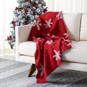 SAFAVIEH Home Collection Holiday Snowflake 50 x 60-inch Red/White Cotton Sofa Chaise Lounge Club Chair Living Room Bedroom Decorative Throw Blanket