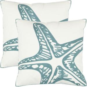SAFAVIEH Pillow Collection 18-Inch Starfish Pillow, White and Blue, Set of 2(Blue)
