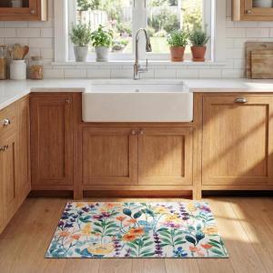 SAFAVIEH Washable Rug Door and Kitchen Mat Collection – 2’3″ x 4′, Ivory & Green, Slip Resistant & Easy to Clean, Ideal for Entryway, Front Door, Bathroom, Mudroom, Accent Space (DKM304A)(Ivory/Green)