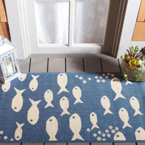 SAFAVIEH Washable Rug Outdoor Courtyard Collection – 2′ x 3’7″, Aqua Blue & Beige, Non-Shedding & Easy Cleaning, Ideal for Patio, Front Door, Entryway, Doormat (CY6012-223)(Blue/Beige)