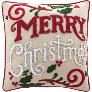 Safavieh Home Merry Merry Green and Red and Beige Christmas 18-inch Decorative Pillow