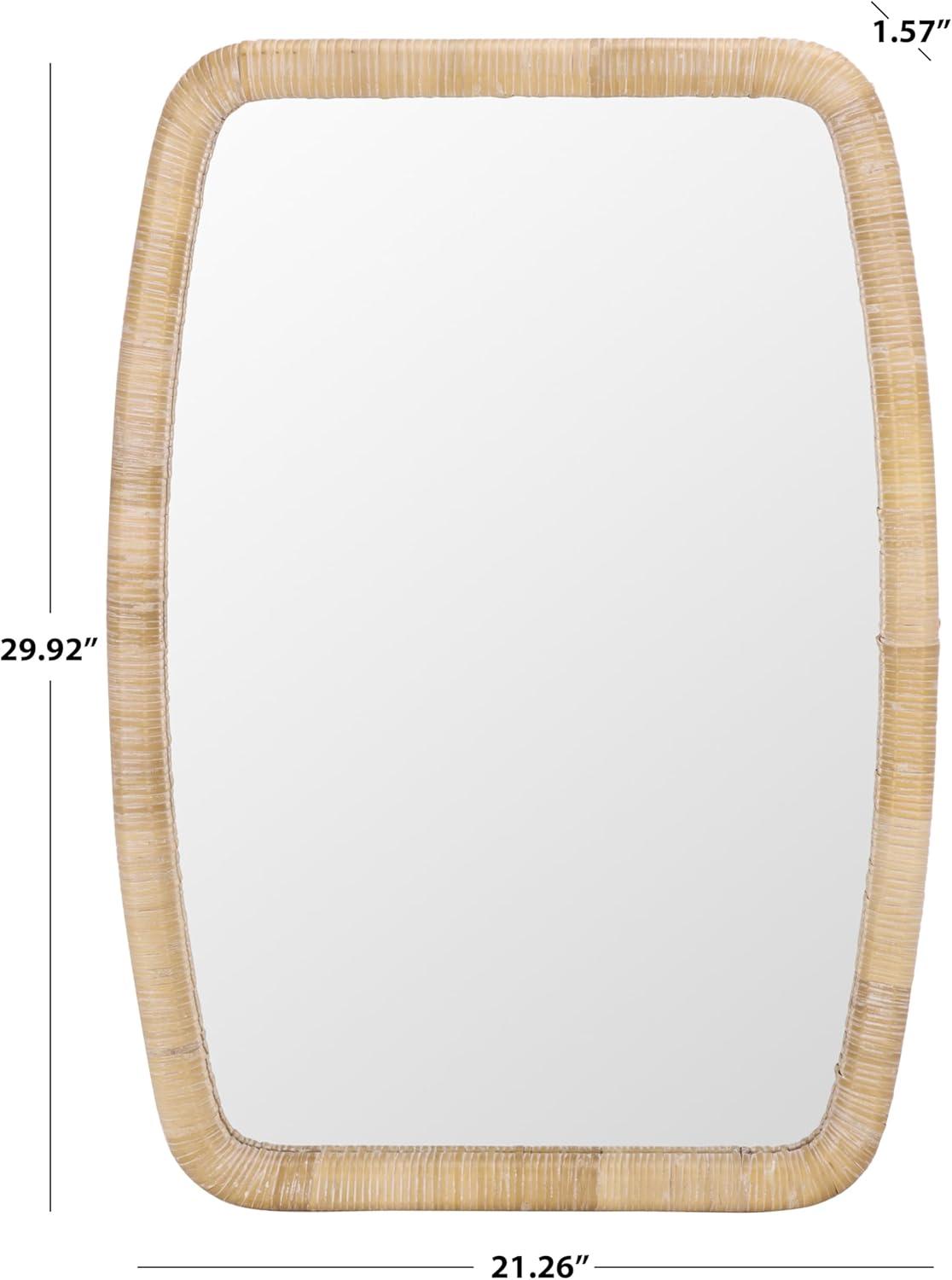 image:imageSAFAVIEH Home Collection Lani Natural Rattan Wall Mirror Rounded Rectangular Frame Vertical or Horizontal Hanging Accent MRR9032ANatural