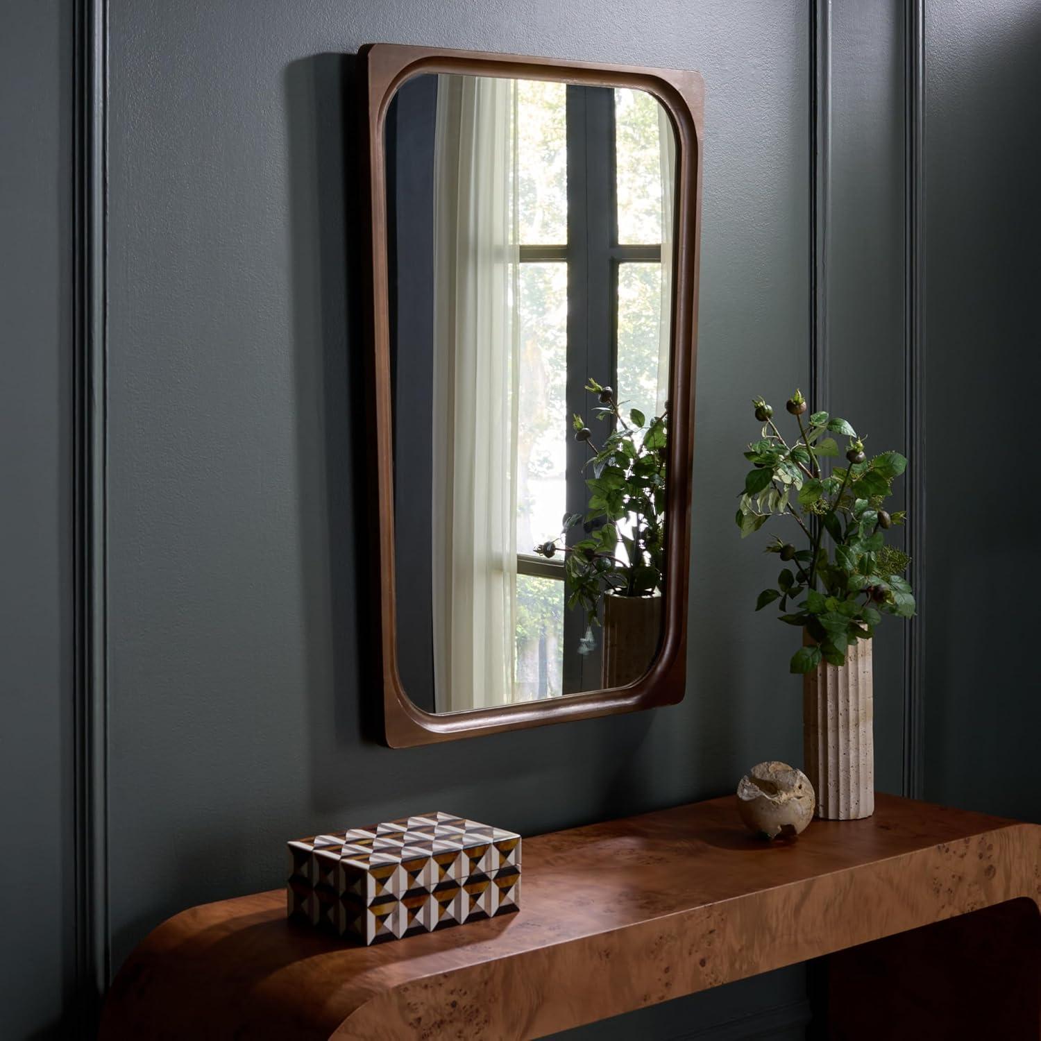 image:imageSAFAVIEH Home Collection Lola Brown Wall Mirror Rounded Rectangular Wood Frame Vertical Hanging Accent MRR9031ABrown