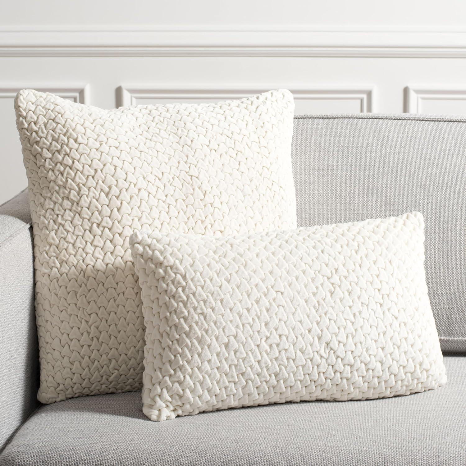image:imageSAFAVIEH Home Collection Abella Cream 18inch Square Decorative Accent Throw Pillow with InsertCream