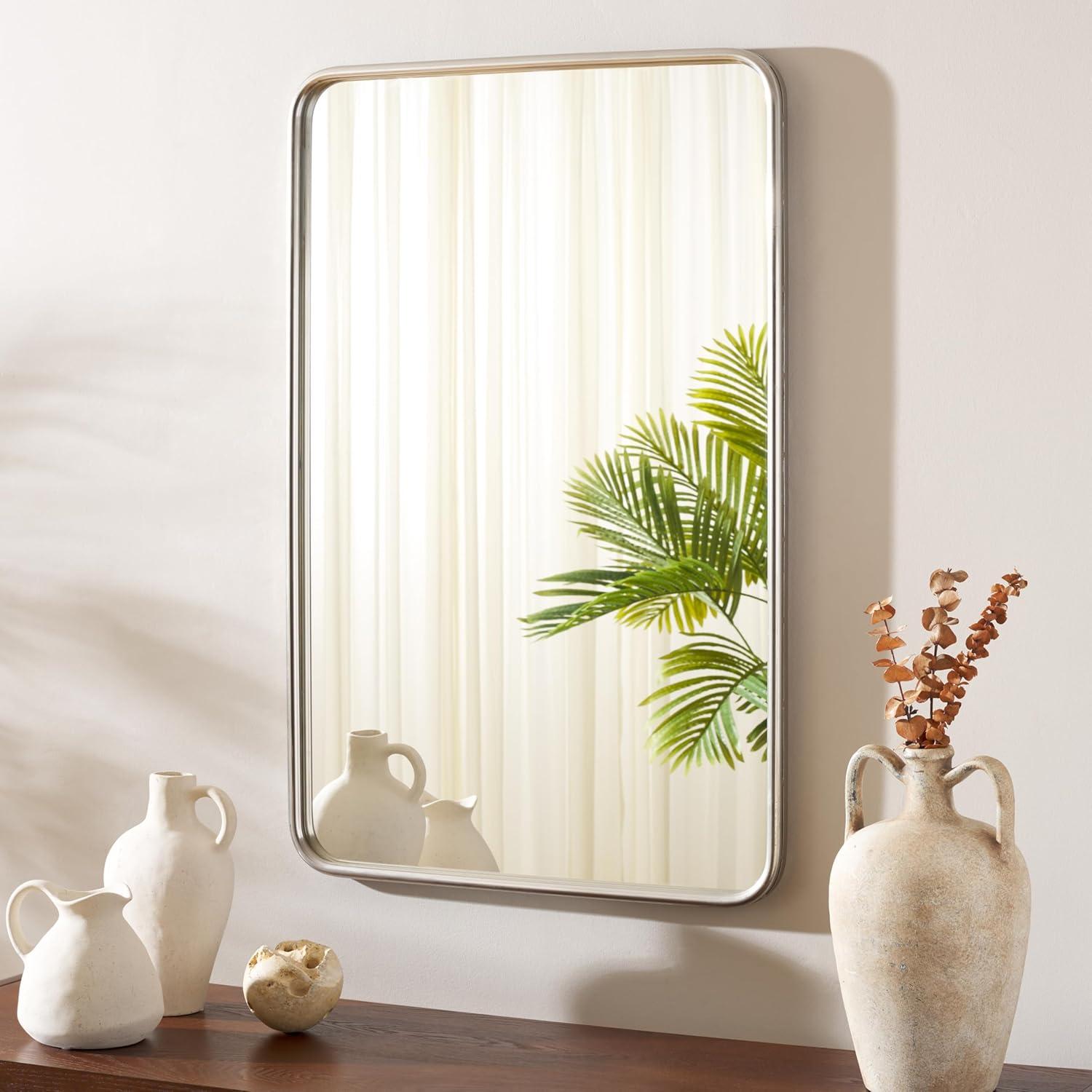 image:imageSAFAVIEH Home Collection Base Handmade Metal Frame Wall MirrorSilver