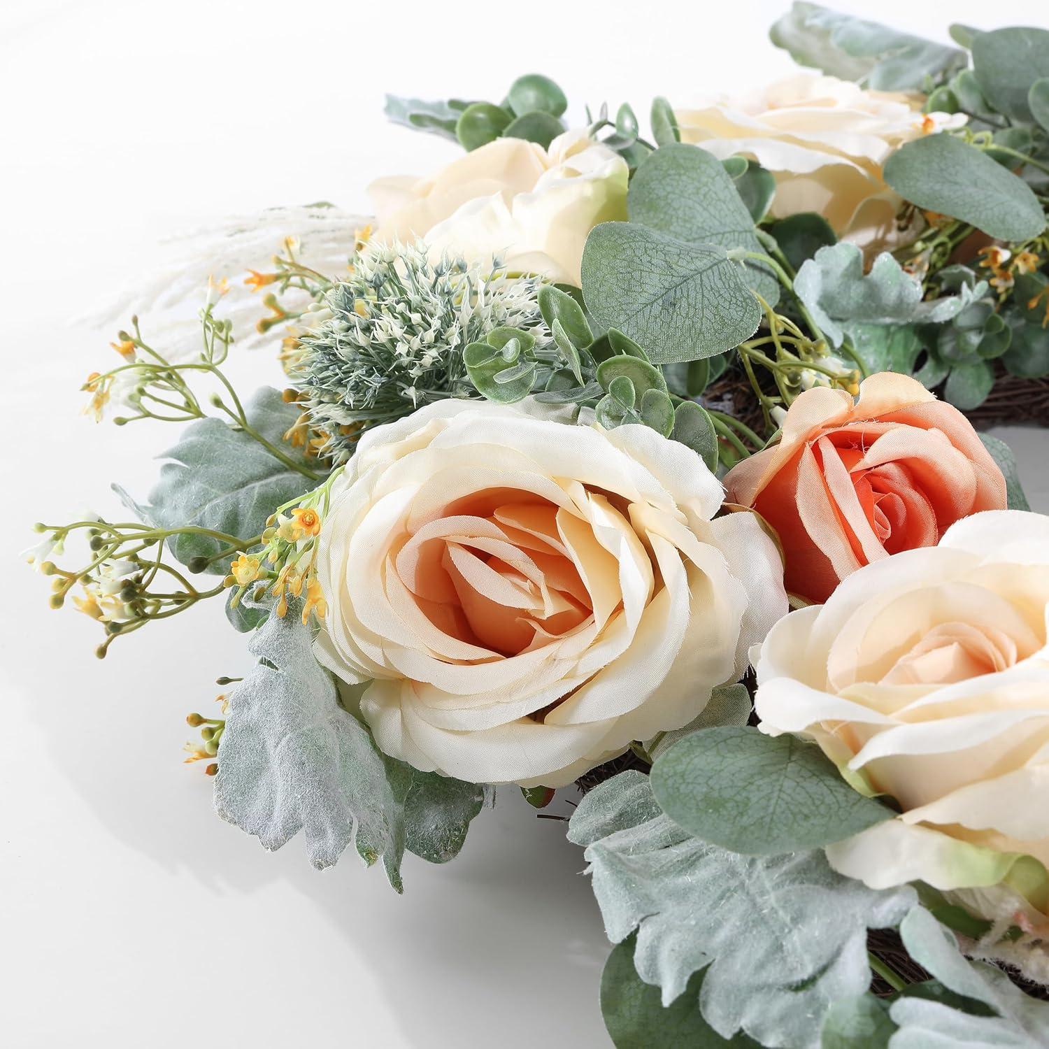 image:imageSAFAVIEH Home Collection Faux Artificial 24inch Rose amp Eucalyptus Decorative Wreath