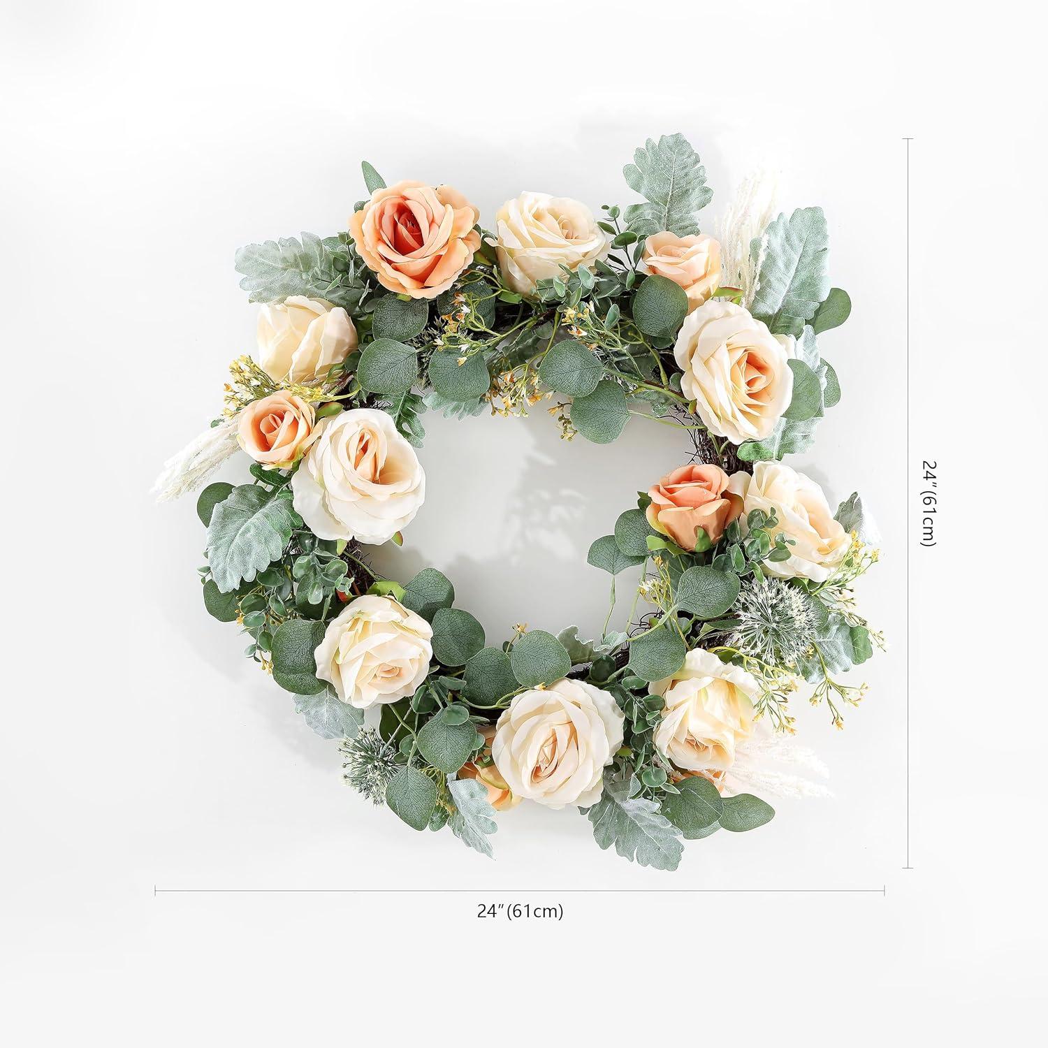 image:imageSAFAVIEH Home Collection Faux Artificial 24inch Rose amp Eucalyptus Decorative Wreath