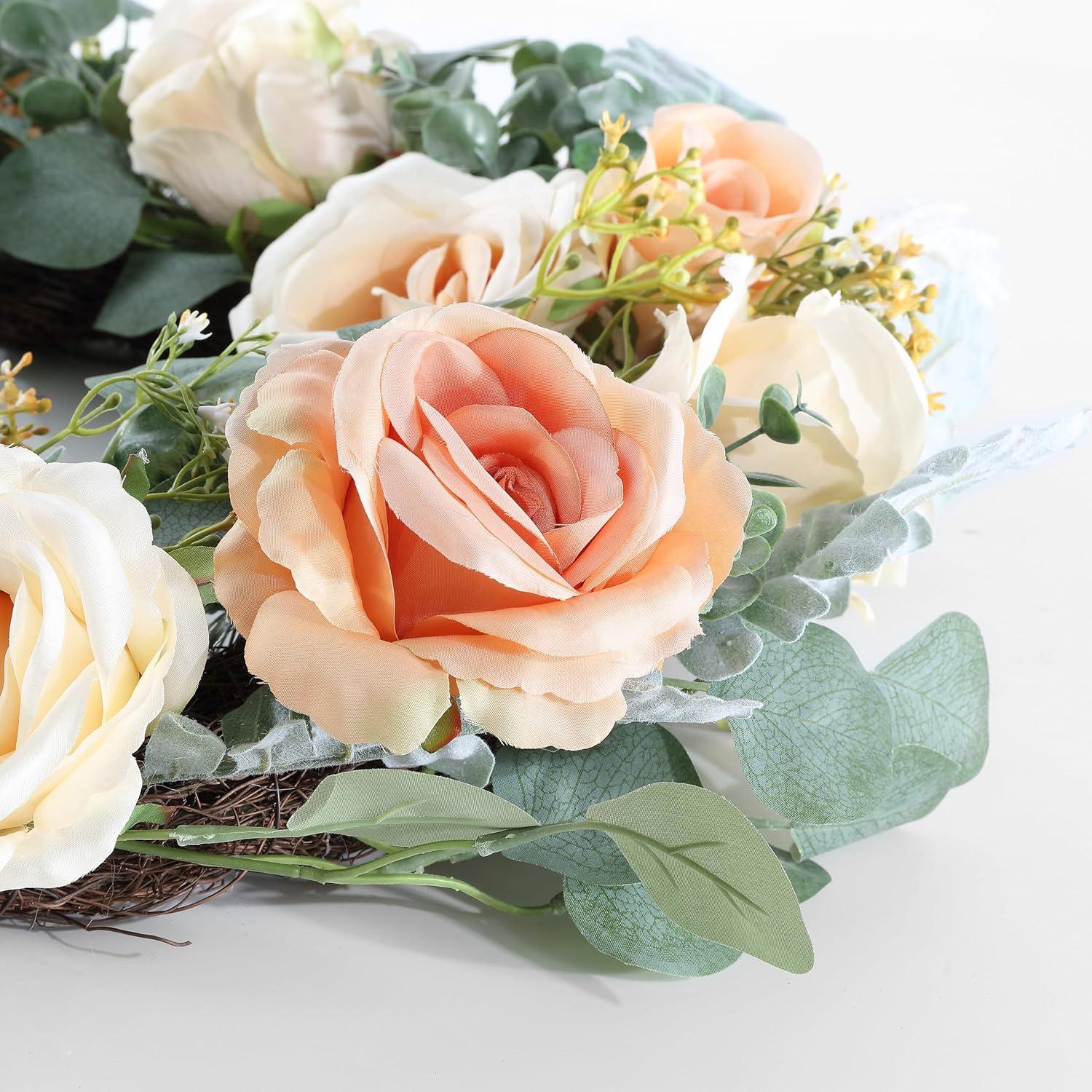 image:imageSAFAVIEH Home Collection Faux Artificial 24inch Rose amp Eucalyptus Decorative Wreath