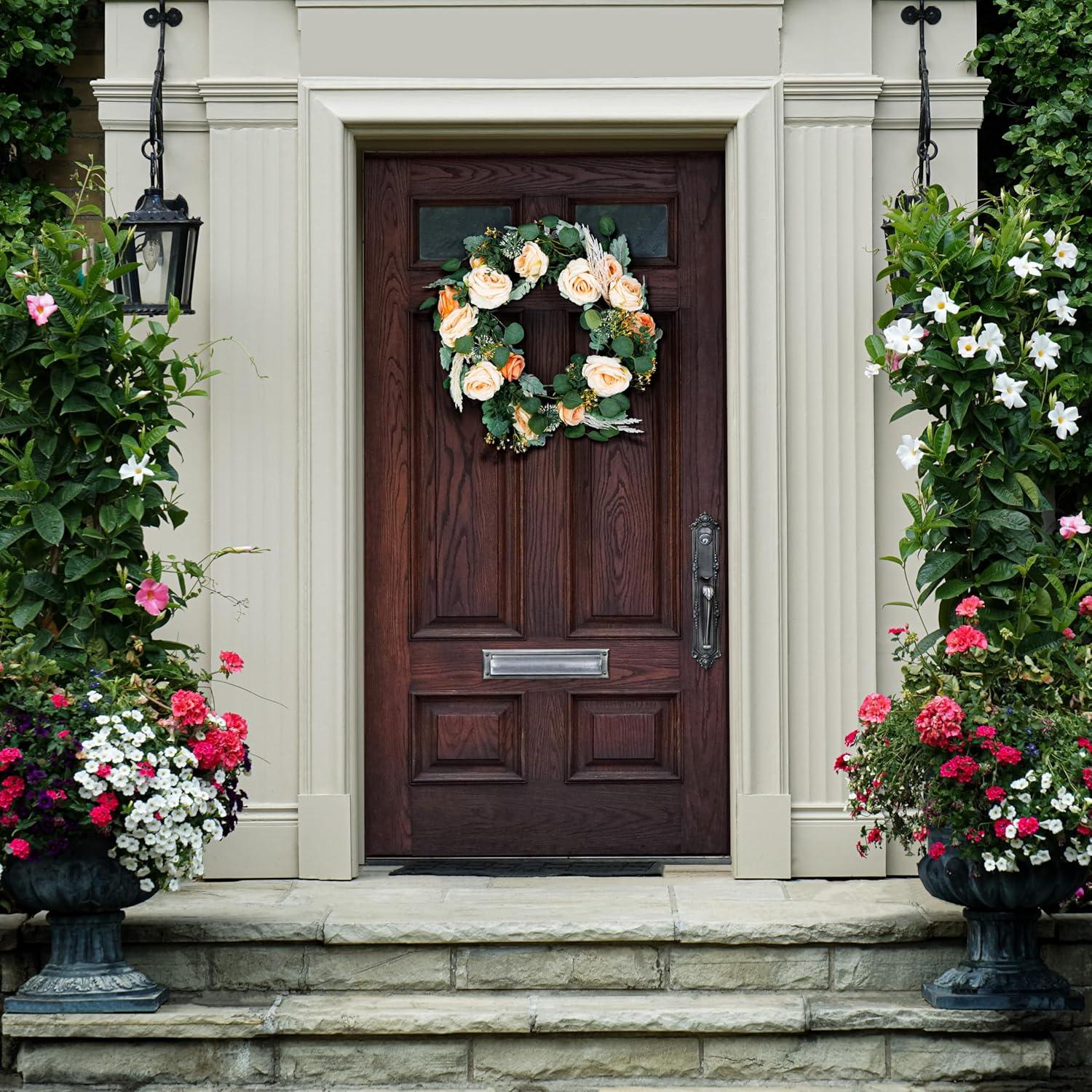 image:imageSAFAVIEH Home Collection Faux Artificial 24inch Rose amp Eucalyptus Decorative Wreath