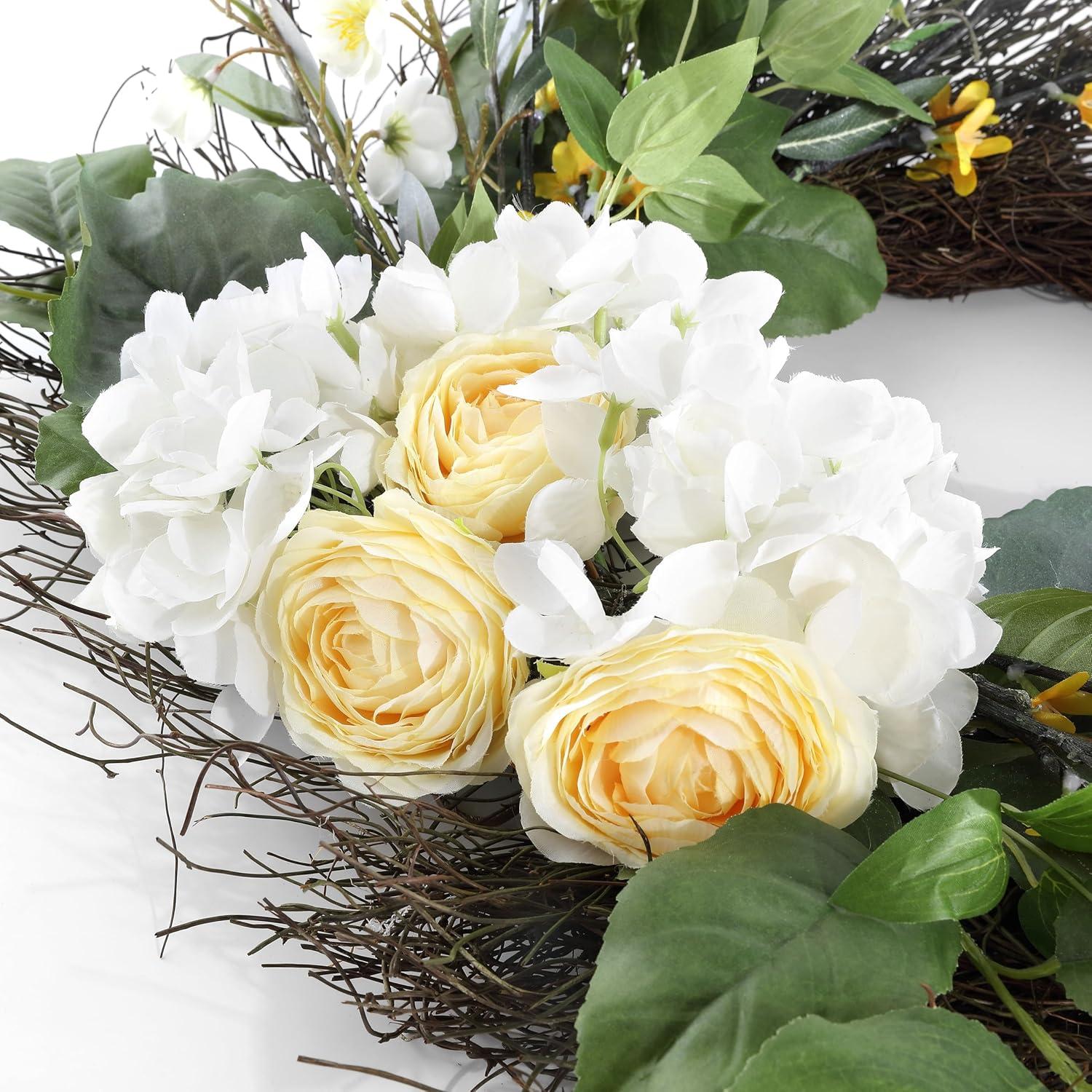 image:imageSAFAVIEH Home Collection Faux Artificial 26inch Hydrangea amp Blossom Decorative Wreath