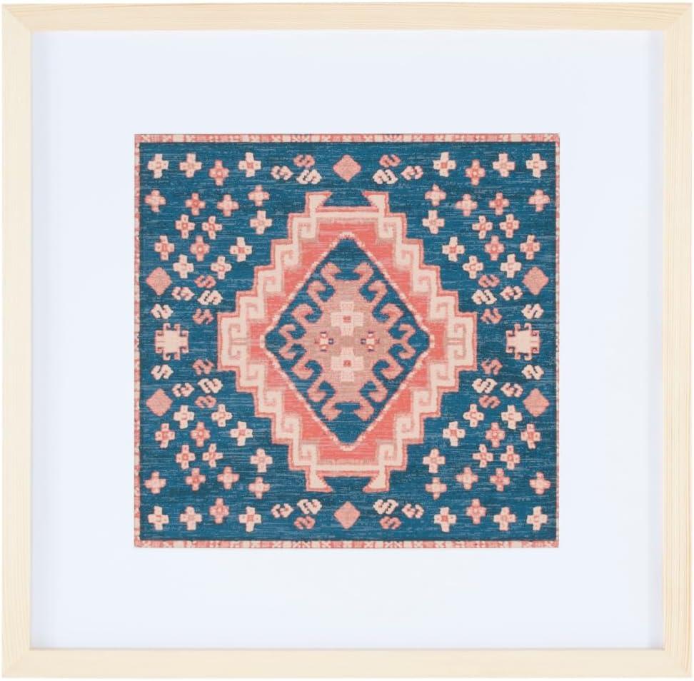 image:imageSAFAVIEH Home Collection Hattori NavyOrange 18inch Square Boho Tribal Wood Framed Textile Wall Art for Bedroom Living Room Foyer Dining Area Entryway