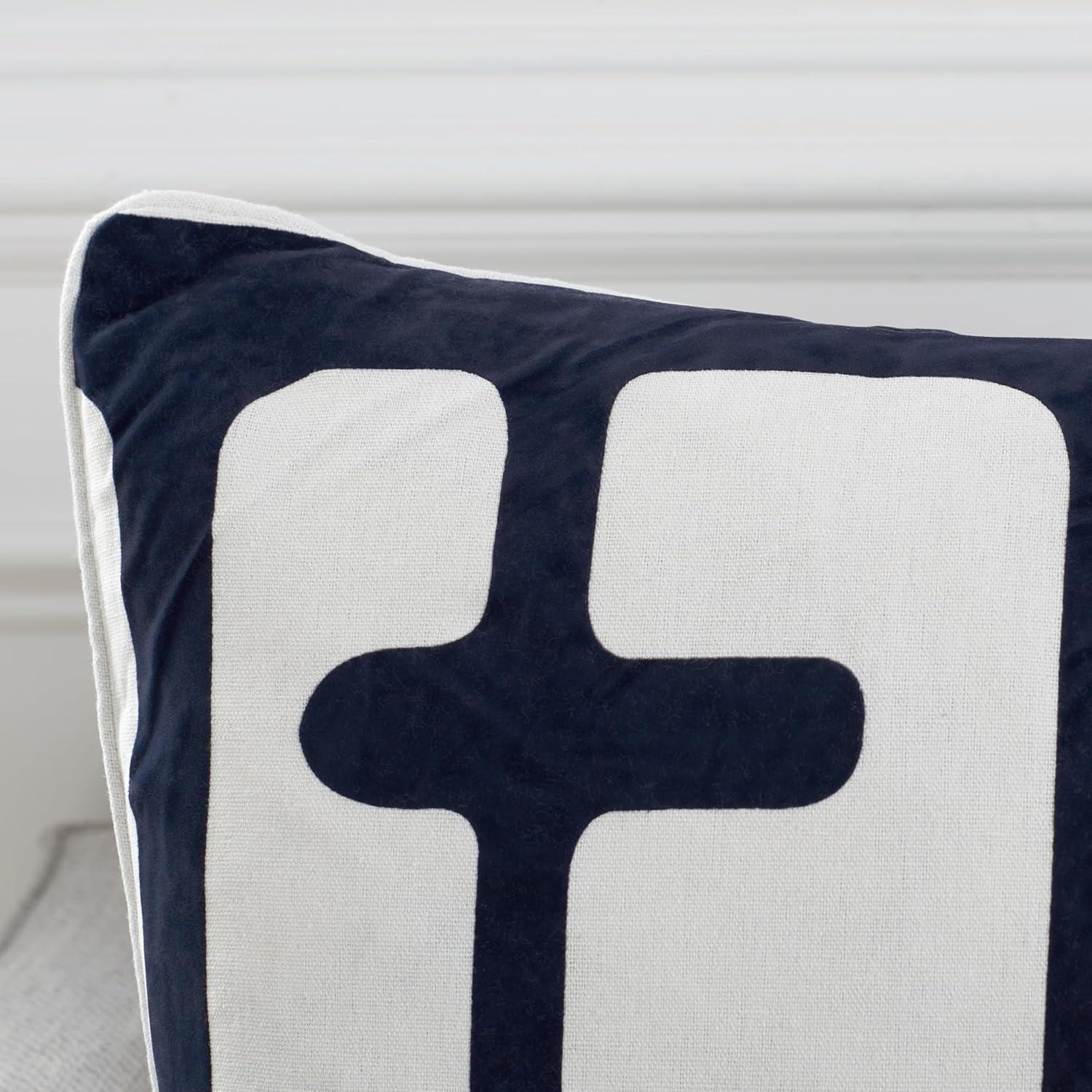 image:imageSAFAVIEH Home Collection Maize MidCentury Modern BeigeNavy 18inch Square Decorative Accent Throw Pillow with Insert Set of 2BeigeNavy