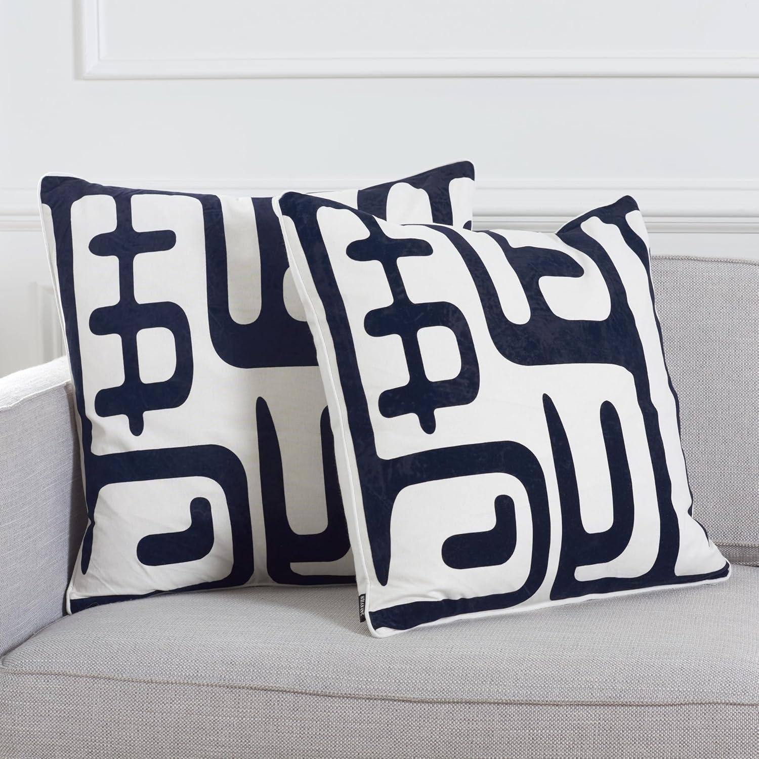 image:imageSAFAVIEH Home Collection Maize MidCentury Modern BeigeNavy 18inch Square Decorative Accent Throw Pillow with Insert Set of 2BeigeNavy