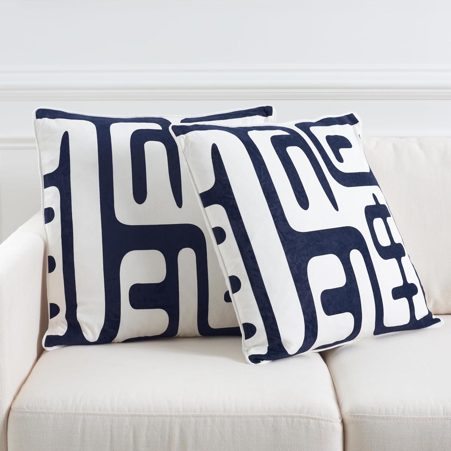 image:imageSAFAVIEH Home Collection Maize MidCentury Modern BeigeNavy 18inch Square Decorative Accent Throw Pillow with Insert Set of 2BeigeNavy