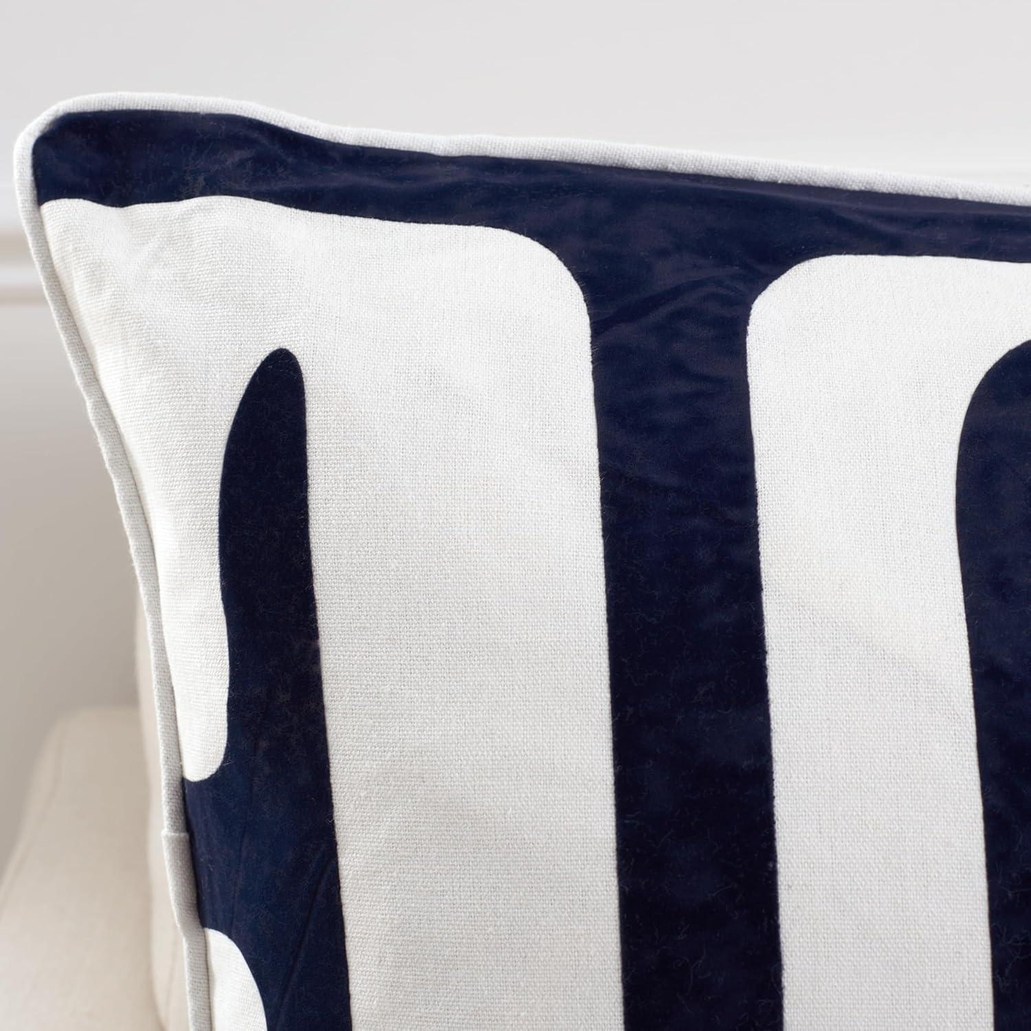 image:imageSAFAVIEH Home Collection Maize MidCentury Modern BeigeNavy 18inch Square Decorative Accent Throw Pillow with Insert Set of 2BeigeNavy