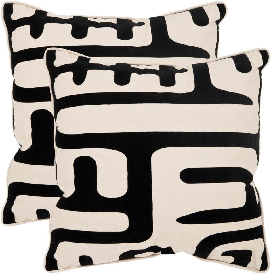 image:imageSAFAVIEH Home Collection Maize MidCentury Modern BeigeNavy 18inch Square Decorative Accent Throw Pillow with Insert Set of 2Black