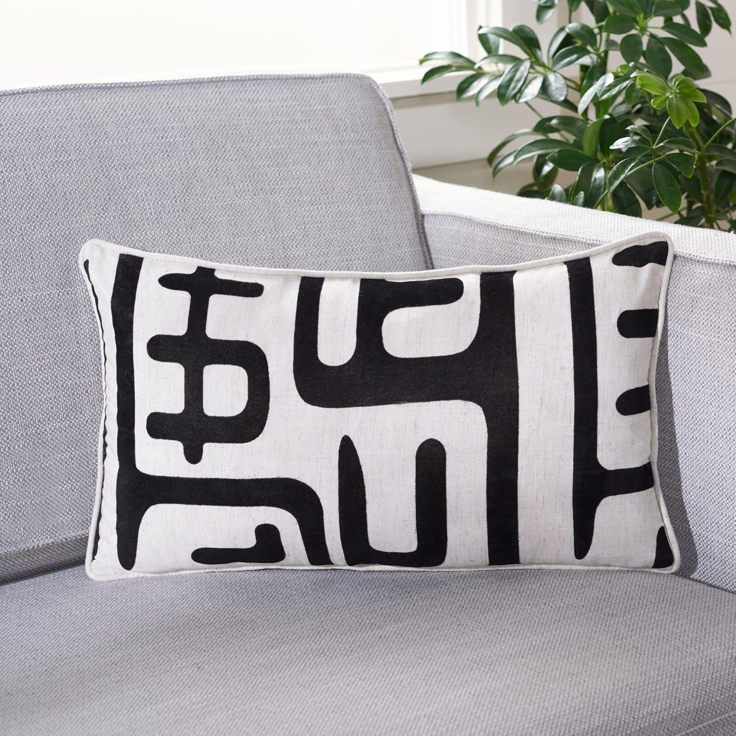 image:imageSAFAVIEH Home Collection Maize MidCentury Modern BeigeNavy 18inch Square Decorative Accent Throw Pillow with Insert Set of 2Black