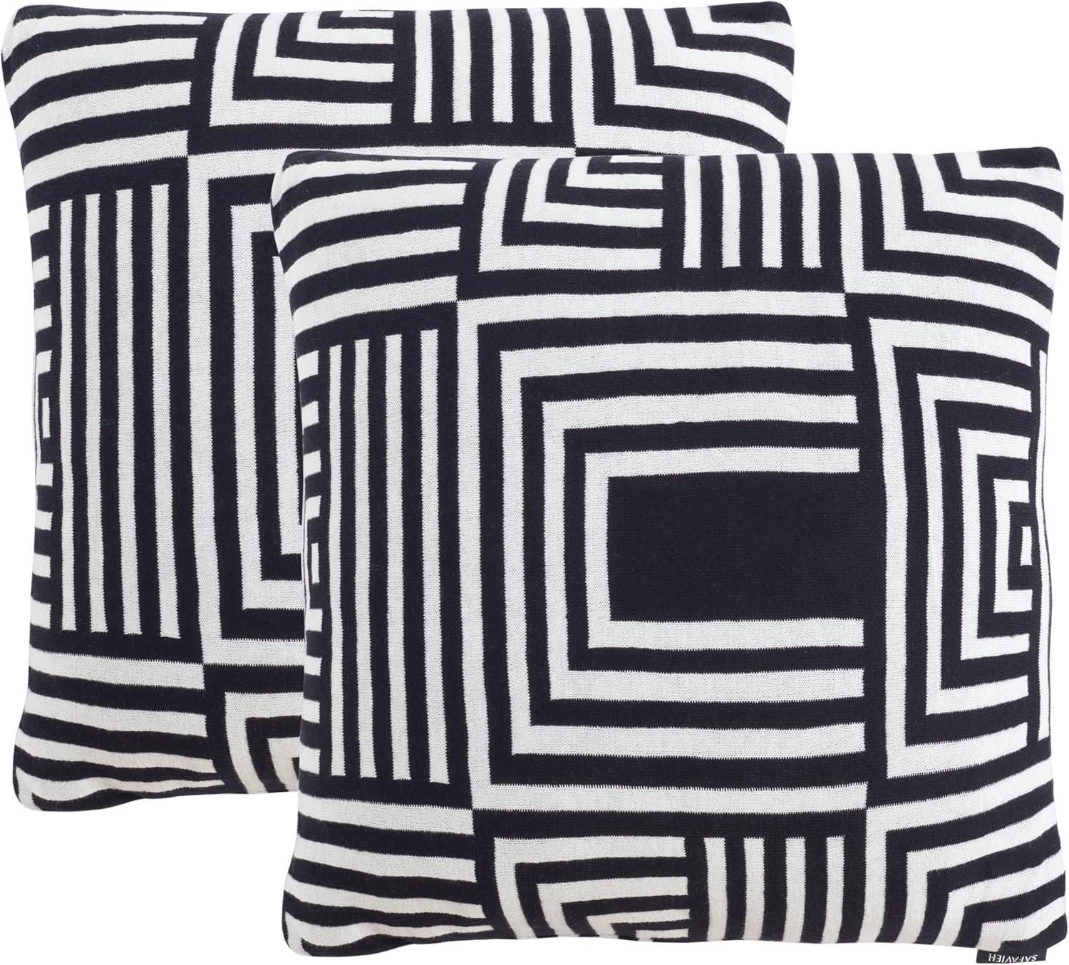 image:imageSAFAVIEH Home Collection PLS401 Pillow BlackIvory 2 Count