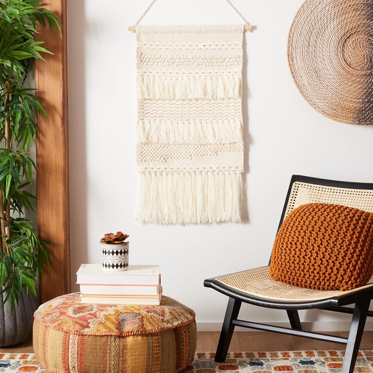image:imageSAFAVIEH Home Collection Sedona Zeta IvoryBeige Boho Tribal Woven Wool Tassel Fringe Tapestry Hanging Wall Art