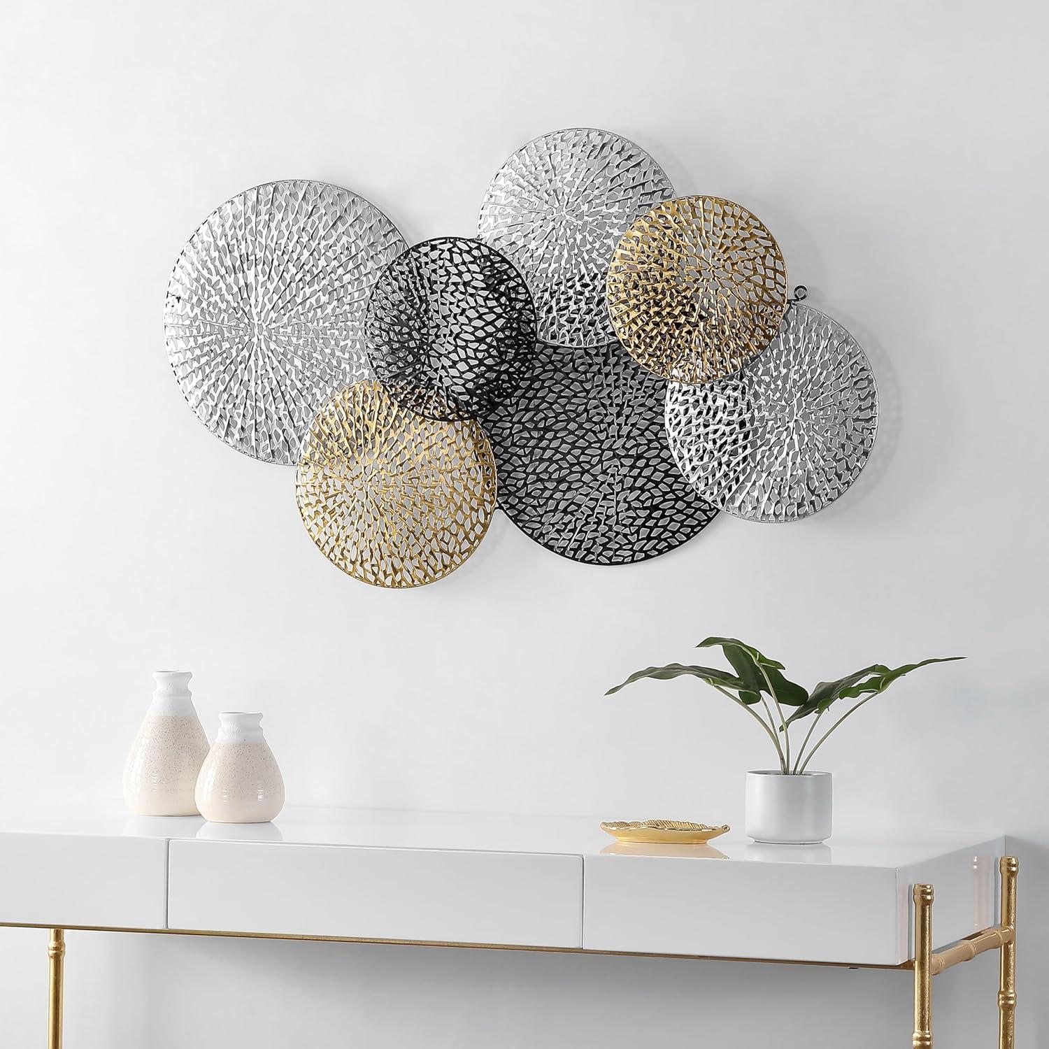 image:imageSAFAVIEH Home Collection Viviette Multicolored Metal Overlapping 7Disk Wall Decor
