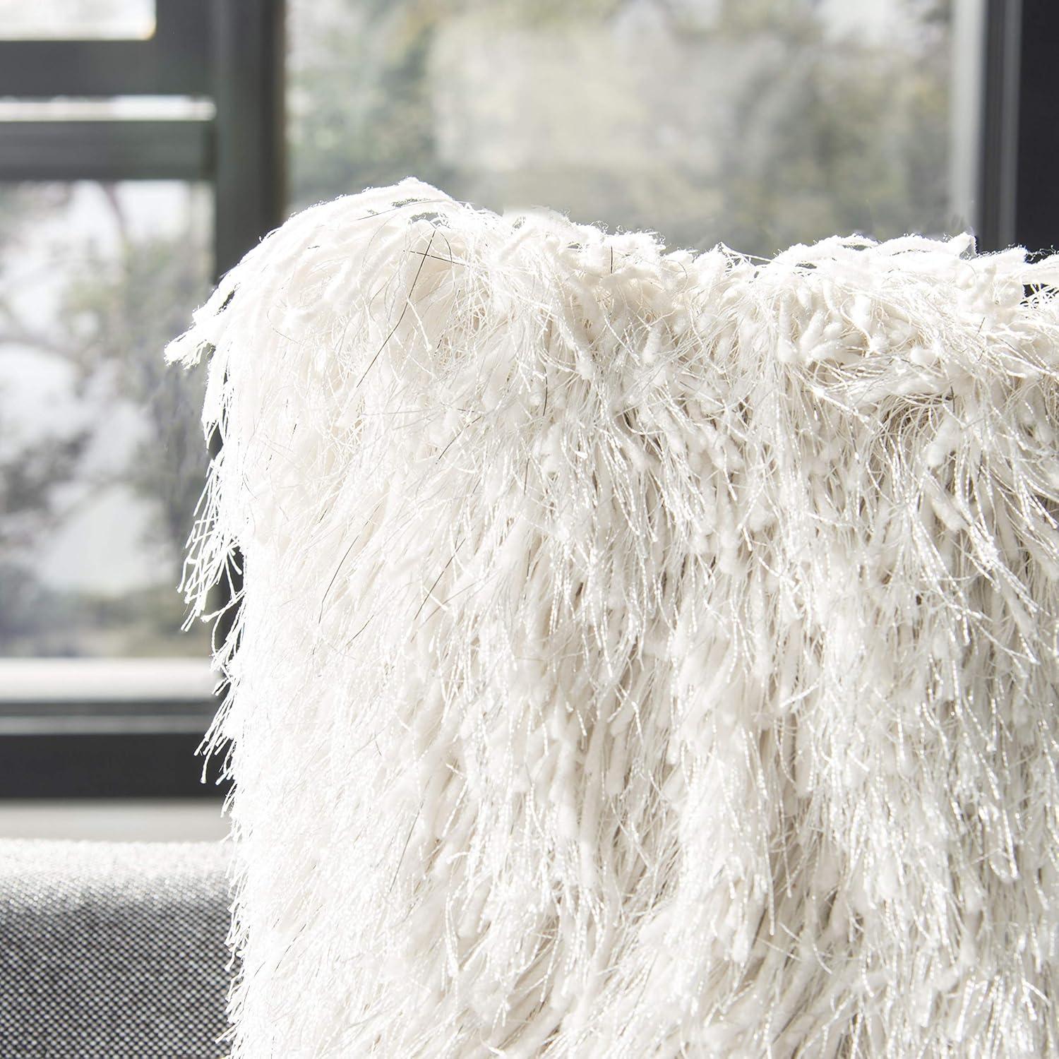 image:imageSAFAVIEH Pillow Collection Shag Modish 20 Throw Metallic SilverMetallic Snow