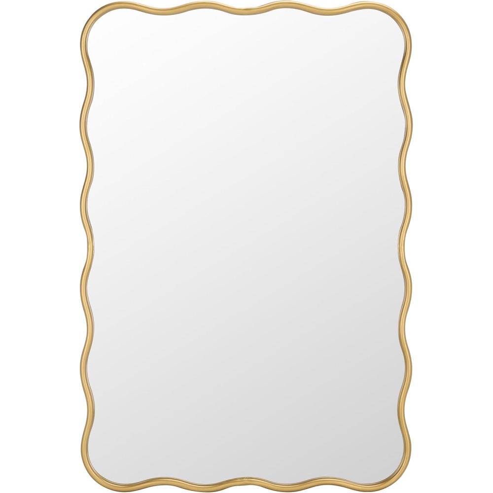 image:imageSAFAVIEH Home Collection Ariana Gold Rectangular Wall Mirror Sculpted Wavy Frame Decorative Accent MRR9036AGold