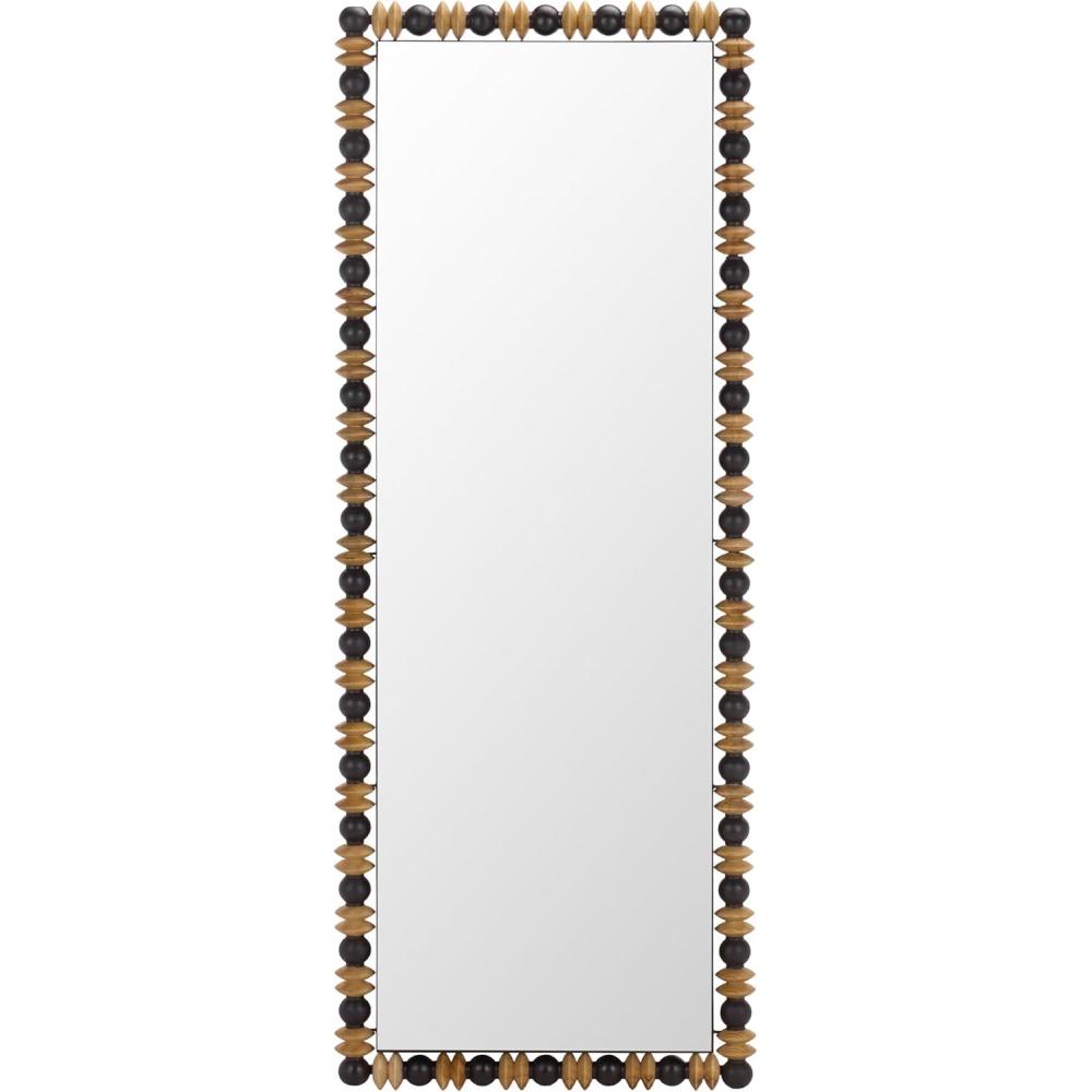 image:imageSAFAVIEH Home Collection  Azaria Black amp Natural Beaded Full Length Wall Mirror Decorative Pine Wood Frame Vertical Hanging Accent MRR9028ABlackNatural